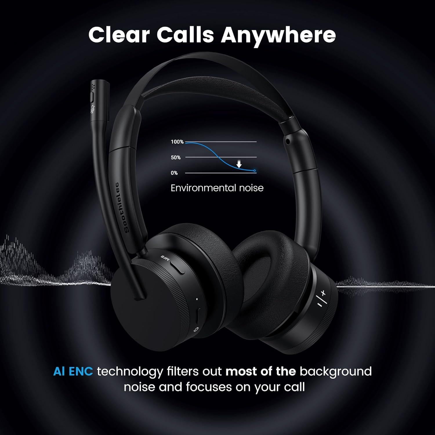 Auricular Inalámbrico Soothielec KH156M con Micrófono y Cancelación de Ruido