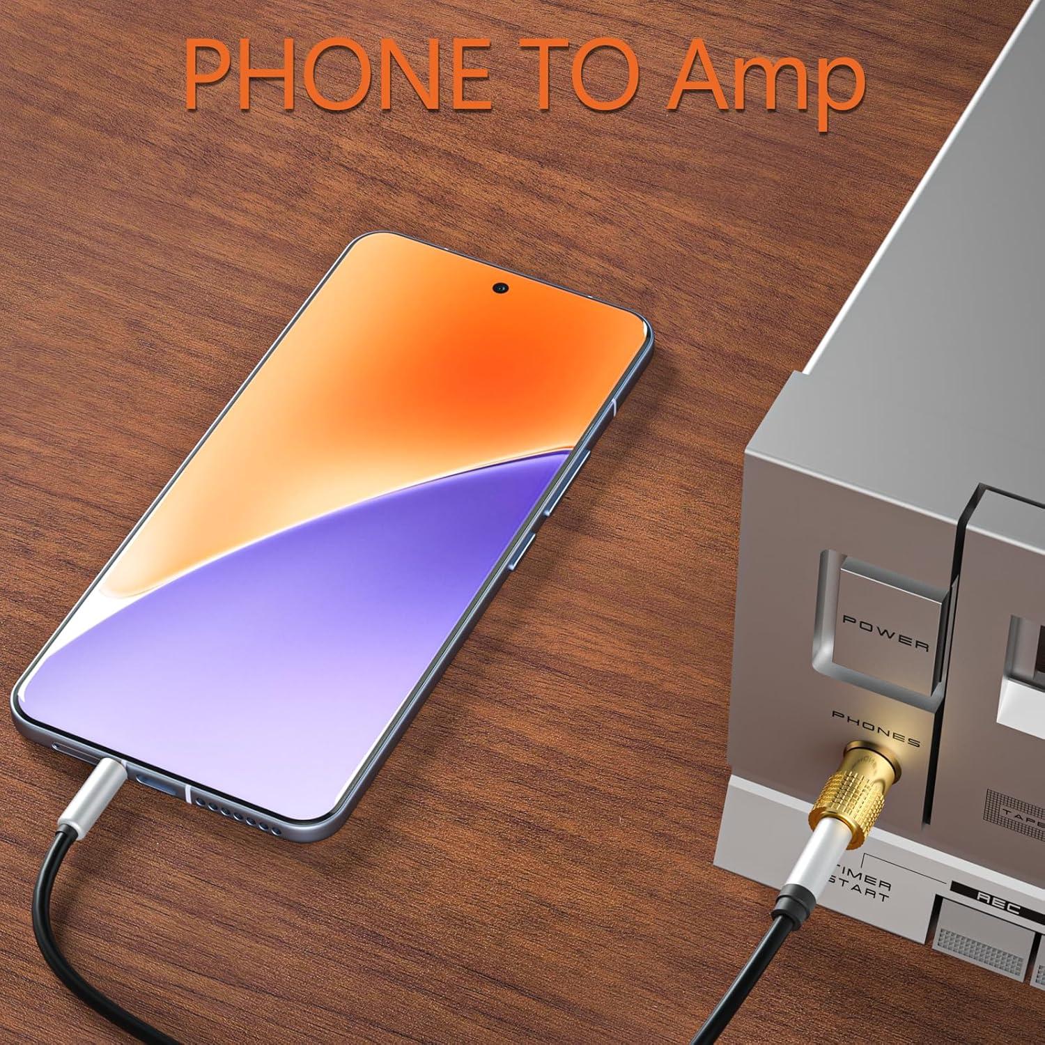 6.35mm (1/4 inch) Male to 3.5mm (1/8 inch) Female Stereo Audio Jack Headphone Adapter for Aux Cable,Guitar Amp,Headphones,Gold Plated 2 Pack