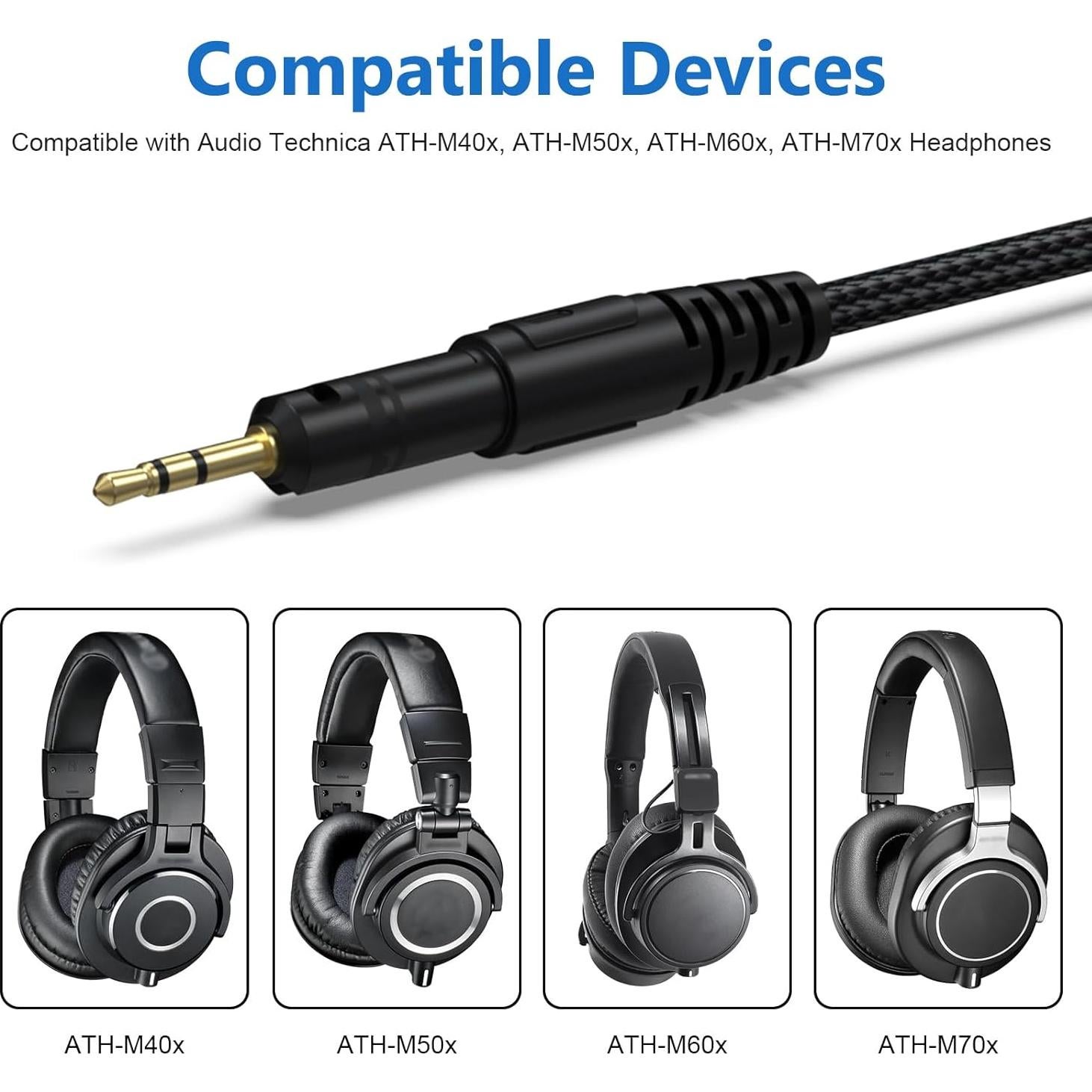 Cable Aux Reemplazo 2m Puiixur para Audio Technica ATH-M50x