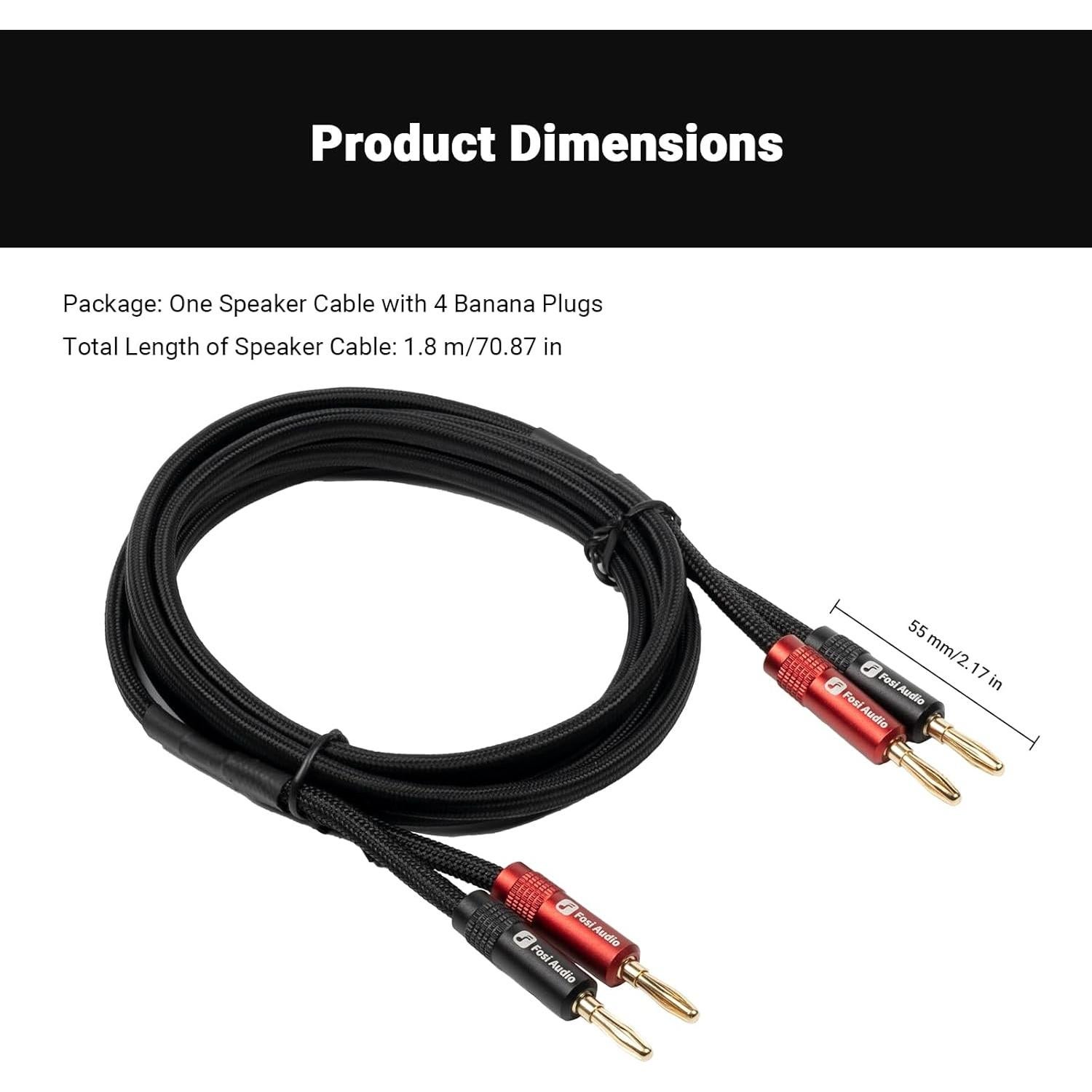 Cable de Altavoz Trenzado 14AWG Fosi Audio 1.8m con Conectores Dorados