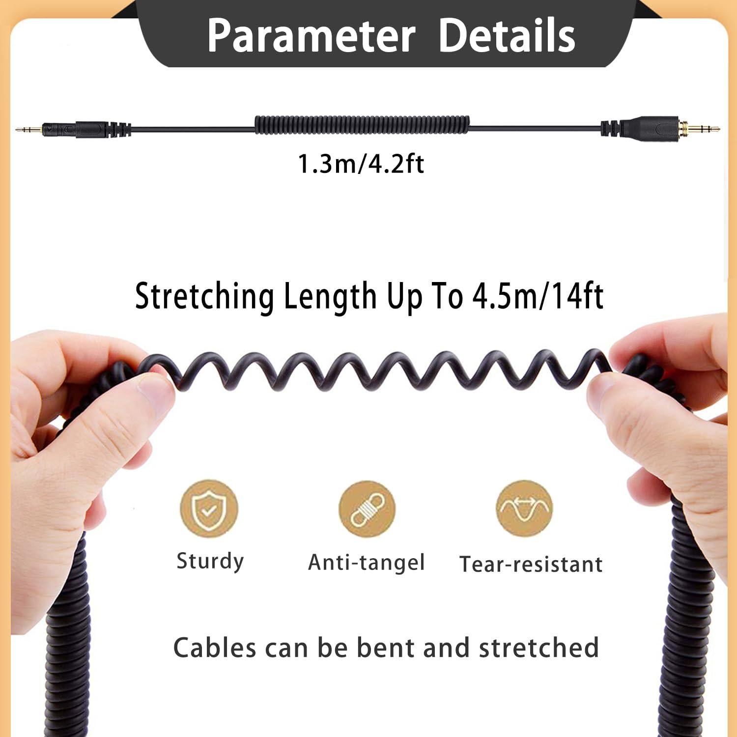 Cable AUX en espiral Fezzlo 1.3m a 4.5m para Audio-Technica