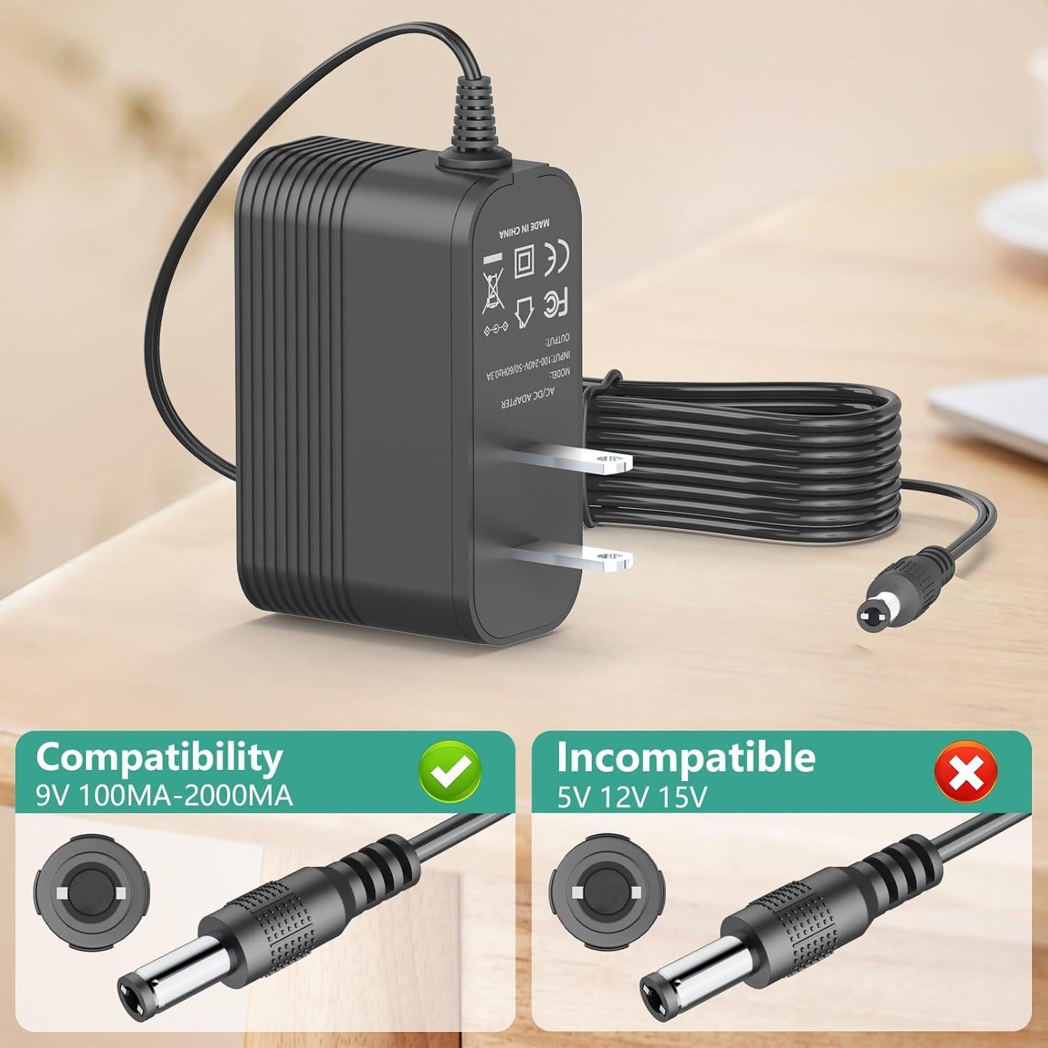Cable de Alimentación 9V 2A para Tocadiscos Crosley Cruiser