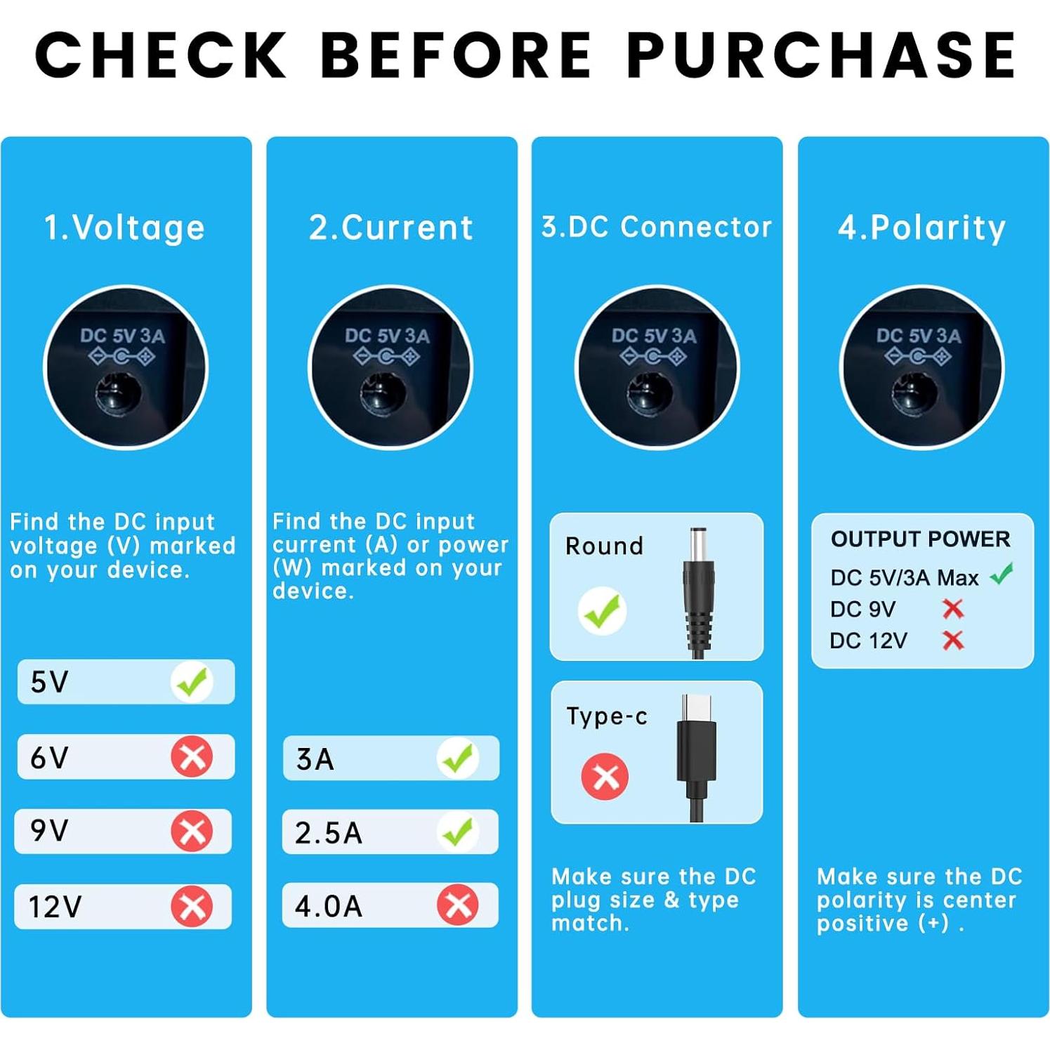 Cable de Alimentación 5V 3A para Tocadiscos Crosley Cruiser Plus