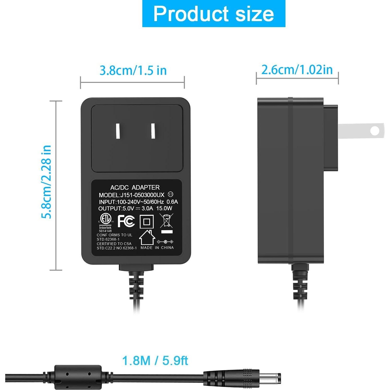Cable de Alimentación 5V 3A para Tocadiscos Crosley Cruiser Plus