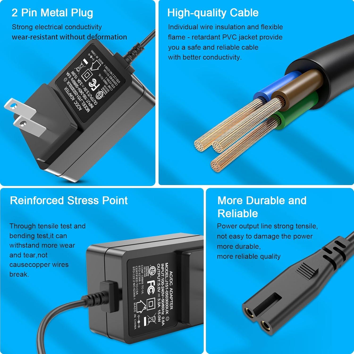Cable de Alimentación 5V 3A para Tocadiscos Crosley Cruiser Plus