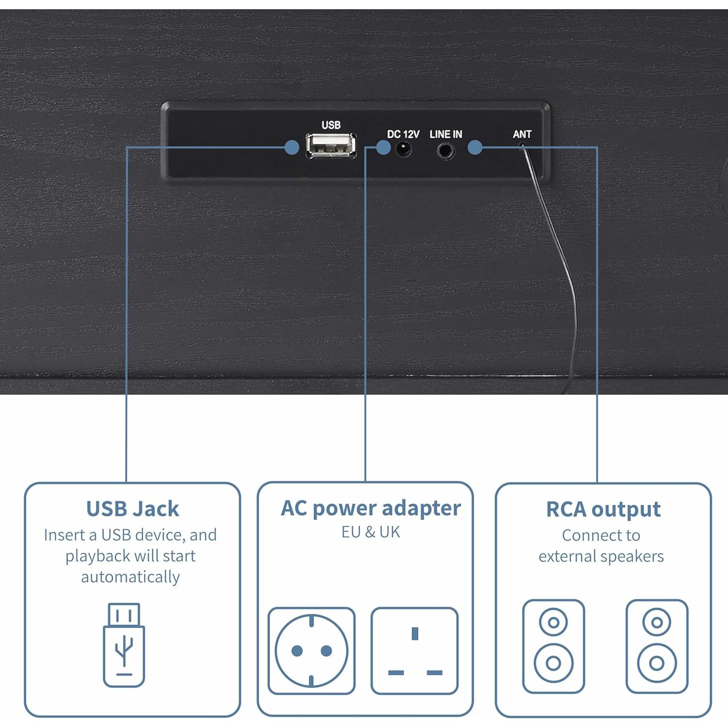 Reproductor de CD Crosley CR3504A-BK con Bluetooth y Radio FM