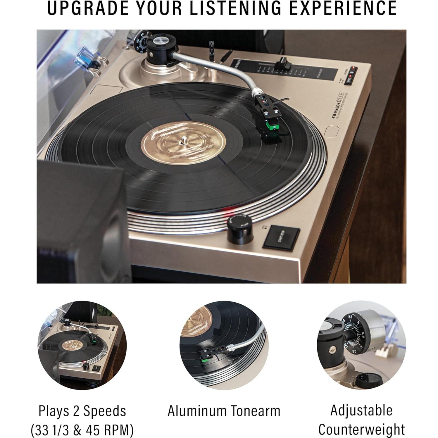 Tocadiscos Bluetooth Crosley C100BT-CP con Contrapeso Ajustable