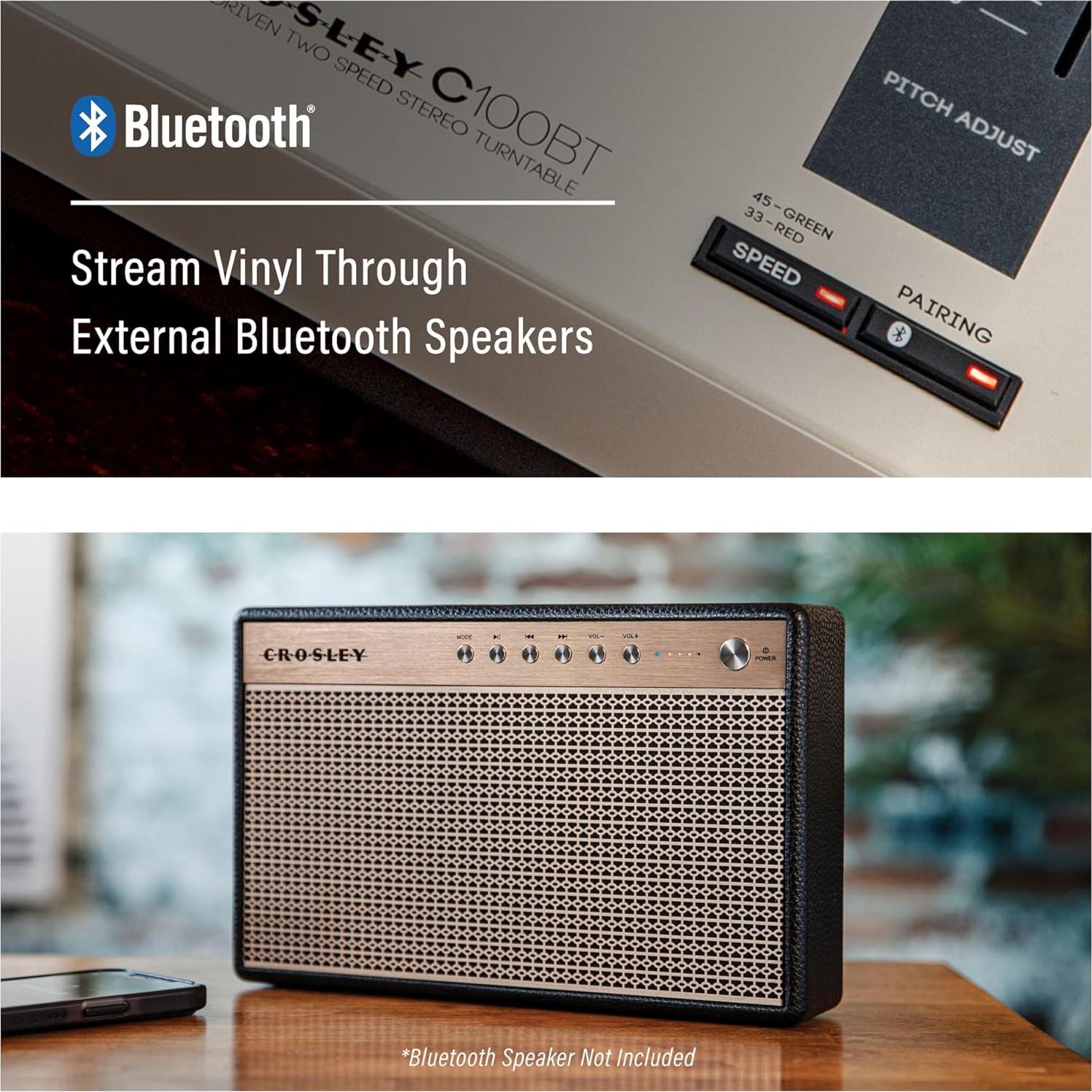 Tocadiscos Bluetooth Crosley C100BT-CP con Contrapeso Ajustable