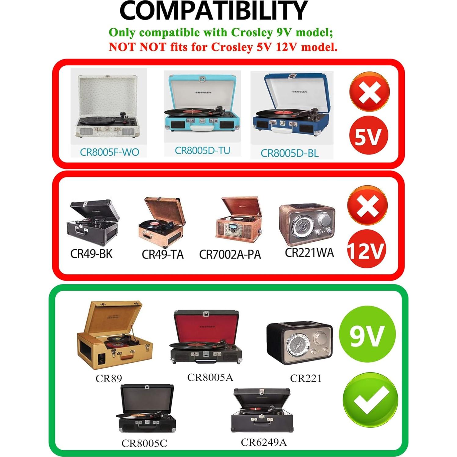 Cargador VHBW 9V para Reproductor Crosley CR8005A CR8005C