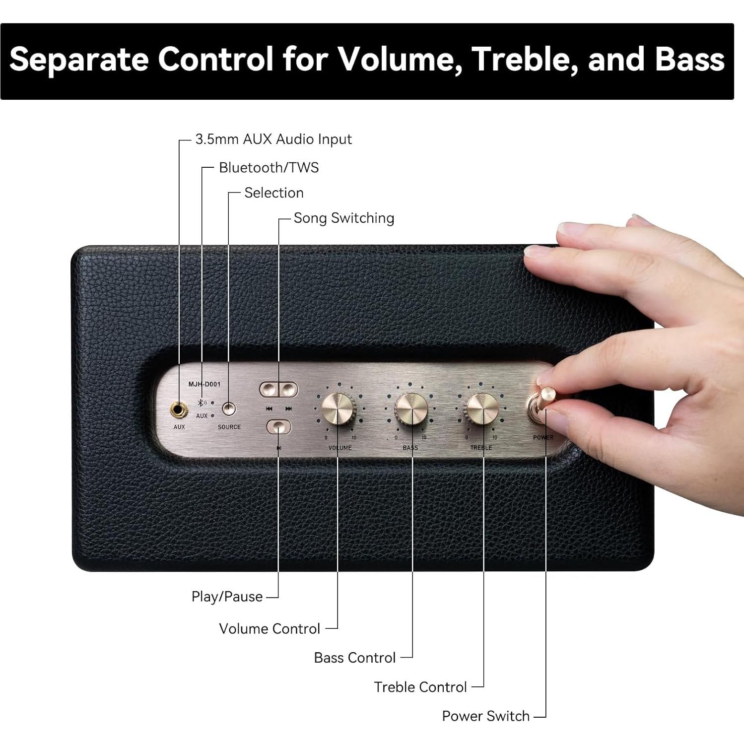 Altavoz Bluetooth Majohun 100W Inalámbrico de Madera Negro