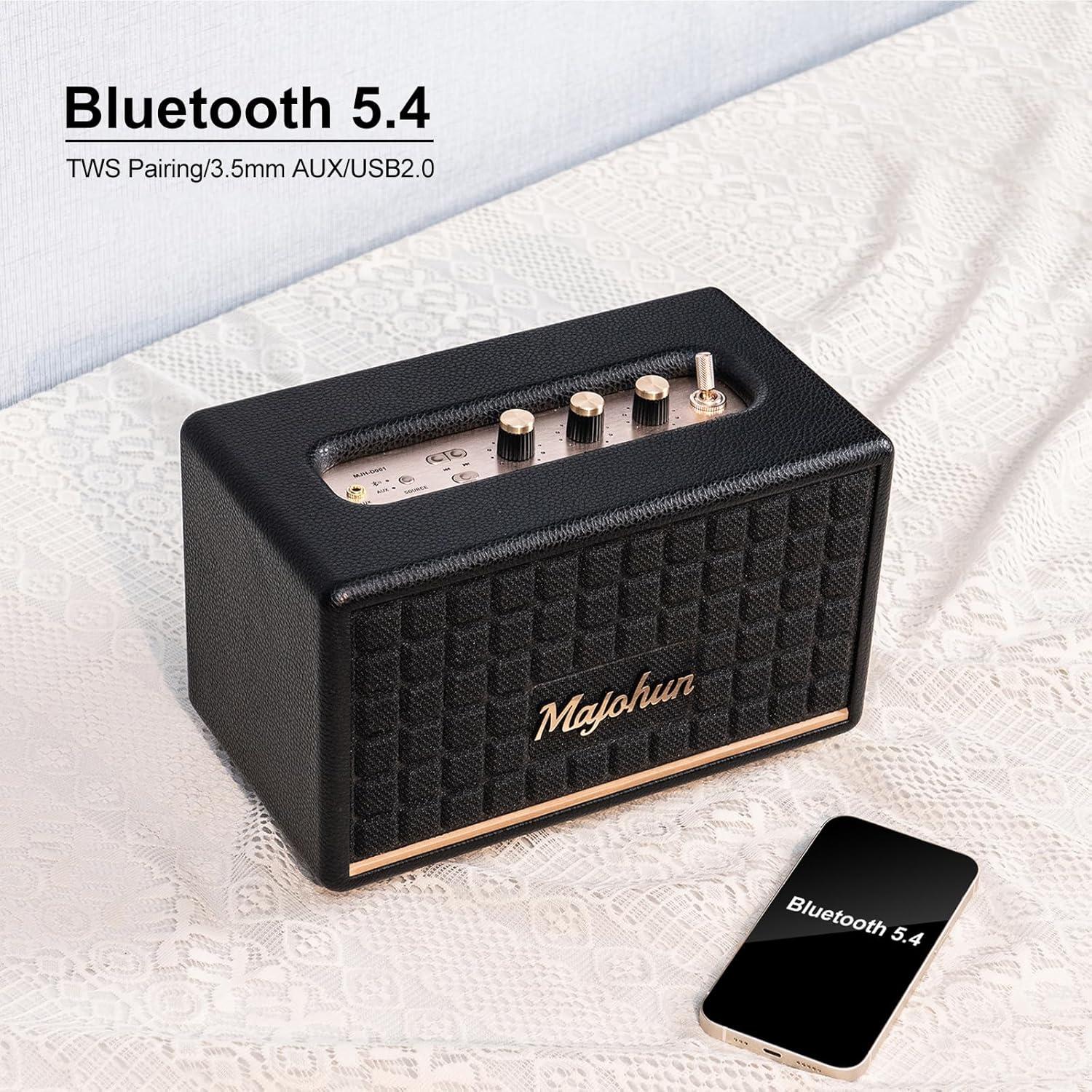 Altavoz Bluetooth Majohun 100W Inalámbrico de Madera Negro