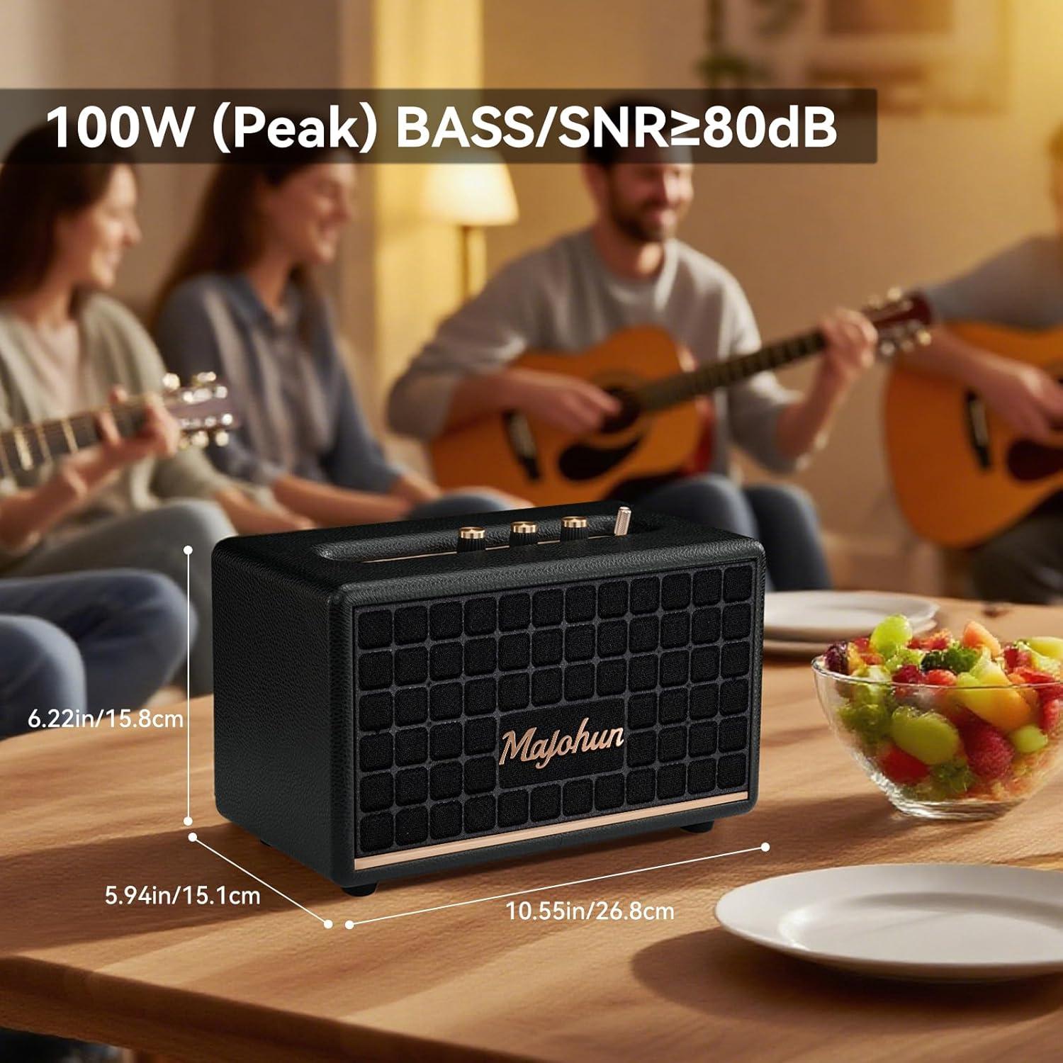 Altavoz Bluetooth Majohun 100W Inalámbrico de Madera Negro