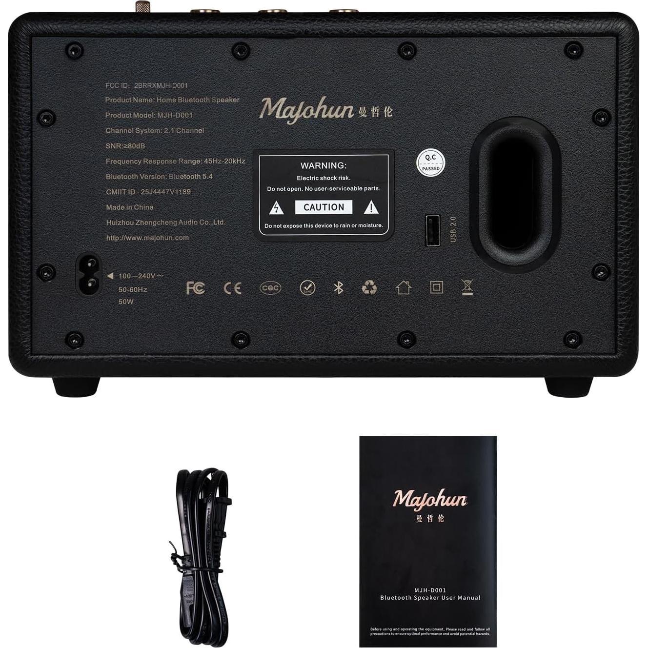 Altavoz Bluetooth Majohun 100W Inalámbrico de Madera Negro