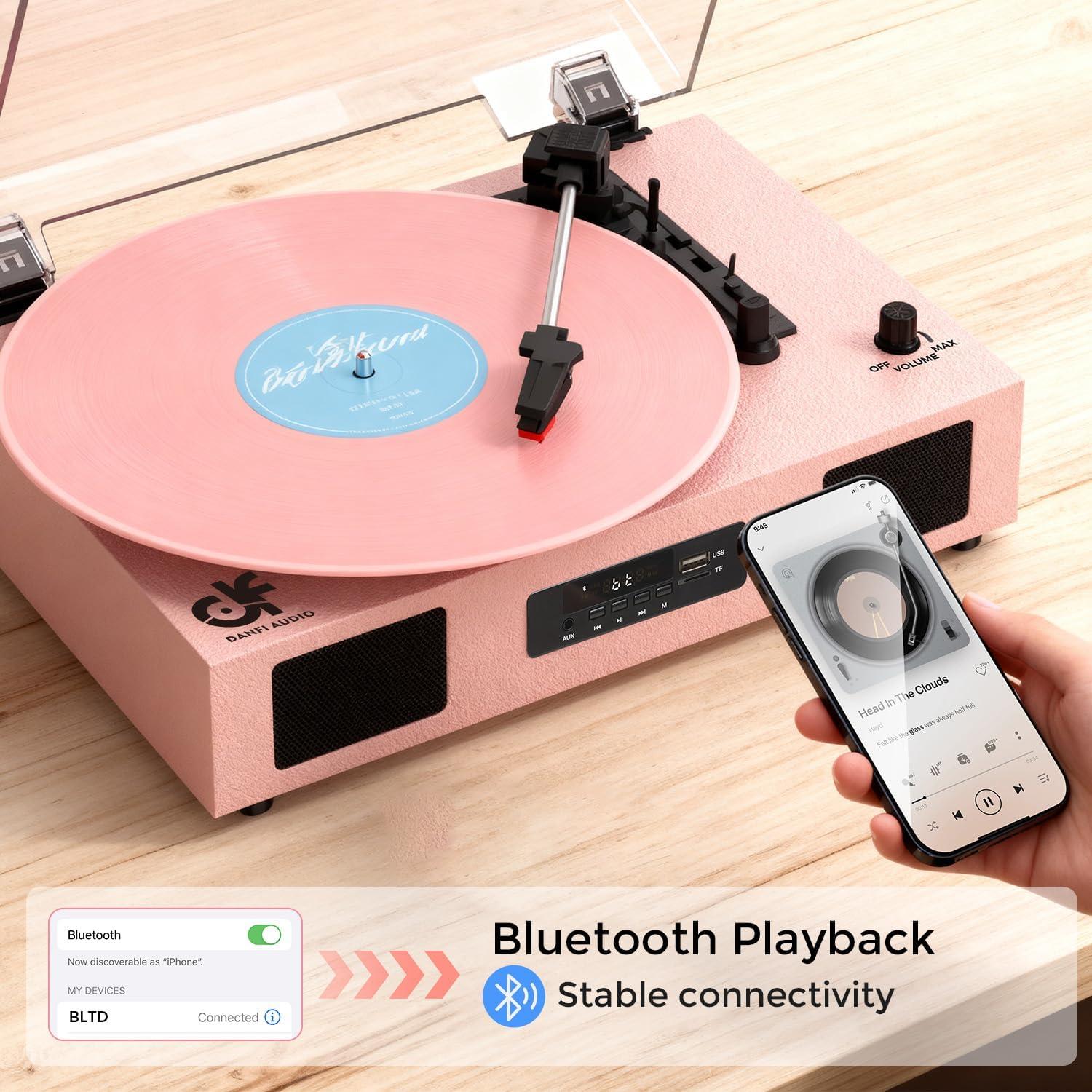 Reproductor de Vinilo Bluetooth DANFI AUDIO TE-2017 Rosa 3 Velocidades