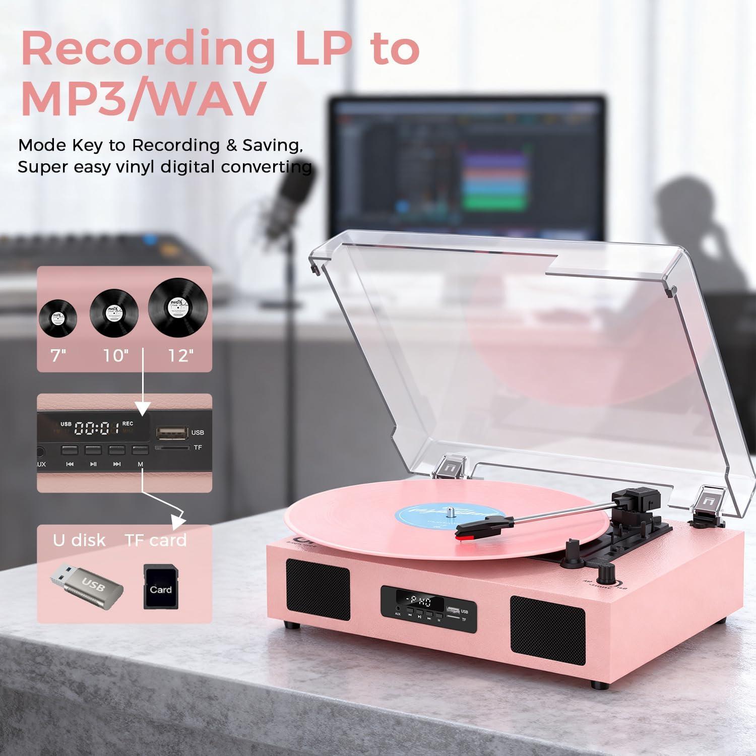 Reproductor de Vinilo Bluetooth DANFI AUDIO TE-2017 Rosa 3 Velocidades