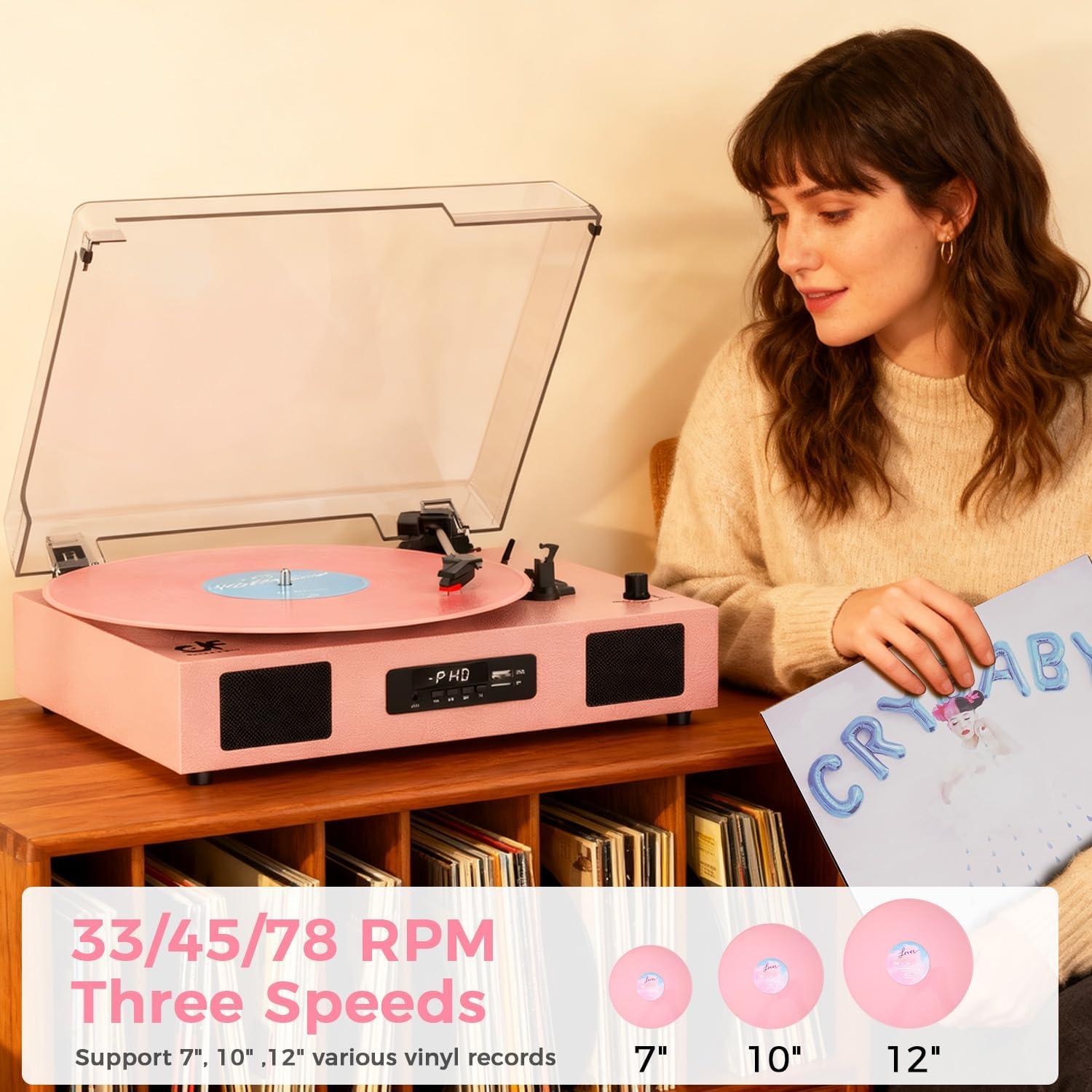 Reproductor de Vinilo Bluetooth DANFI AUDIO TE-2017 Rosa 3 Velocidades