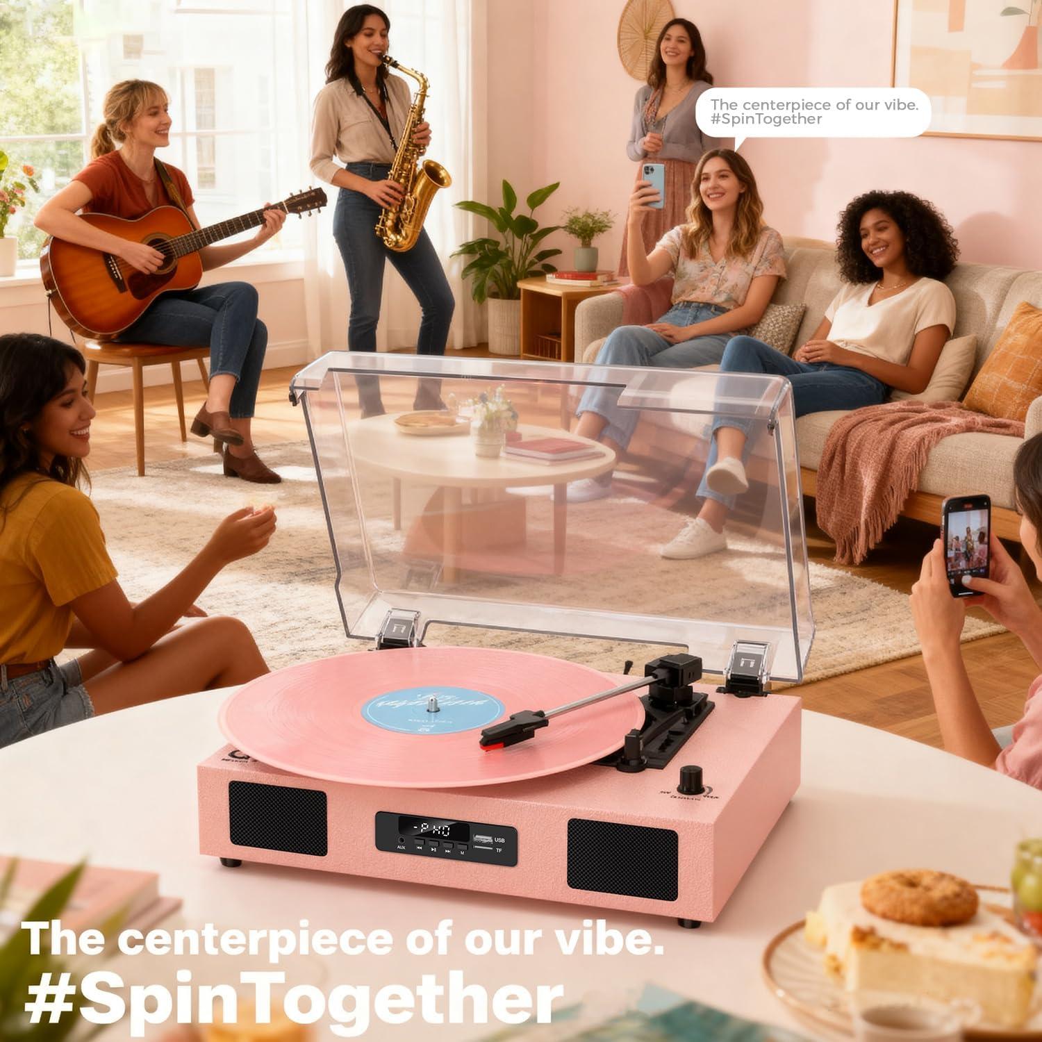 Reproductor de Vinilo Bluetooth DANFI AUDIO TE-2017 Rosa 3 Velocidades