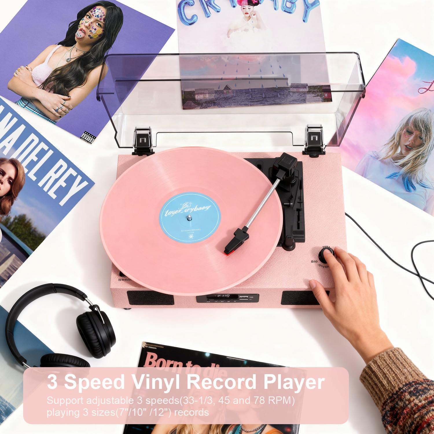 Reproductor de Vinilo Bluetooth DANFI AUDIO TE-2017 Rosa 3 Velocidades