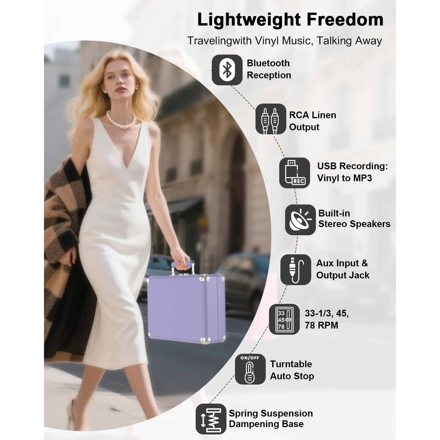 Reproductor de Vinilo Bluetooth TANLANIN TE-2021-PS 3 Velocidades