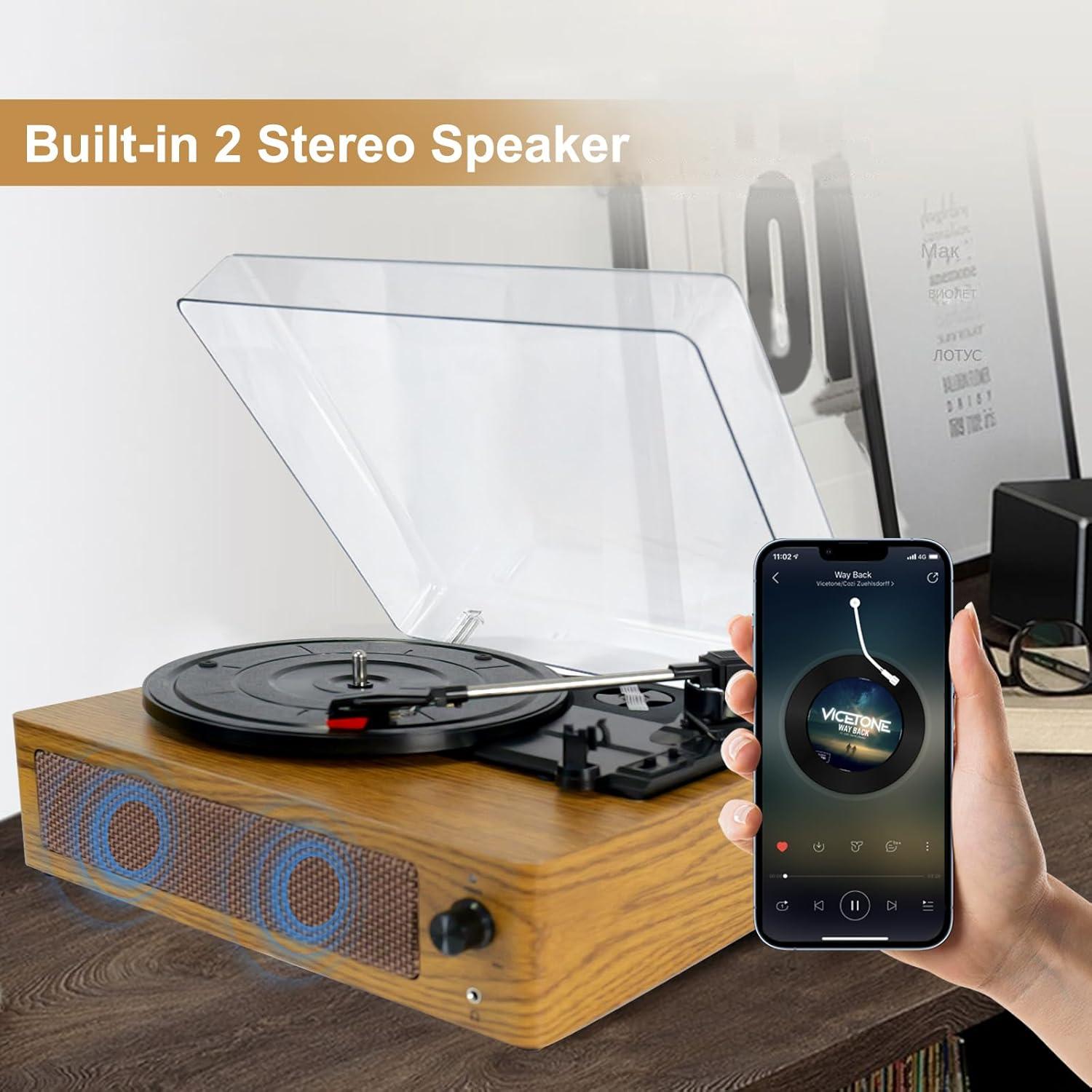 Reproductor de Vinilo Bluetooth KaiNicker VRP 3 Velocidades