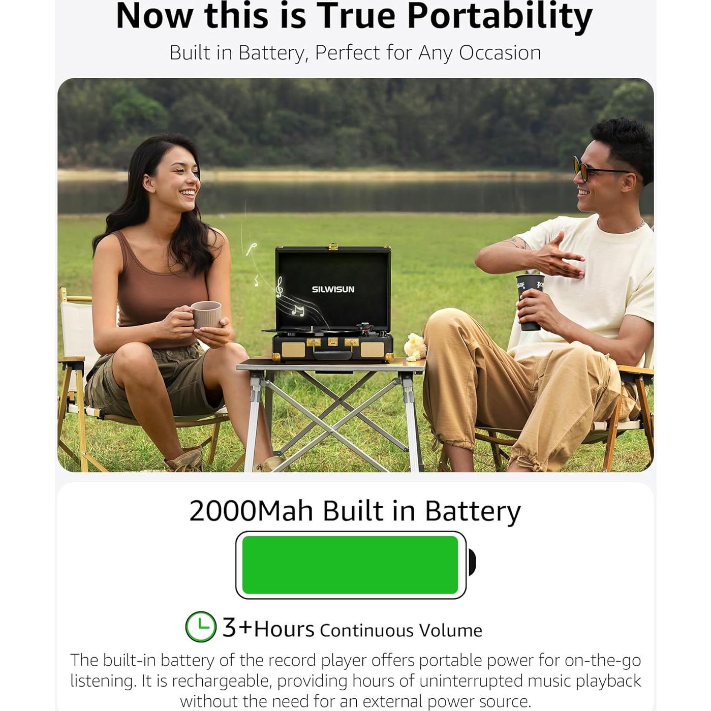 Reproductor de Vinilo Portátil Silwisun Rosa Bluetooth 3 Velocidades