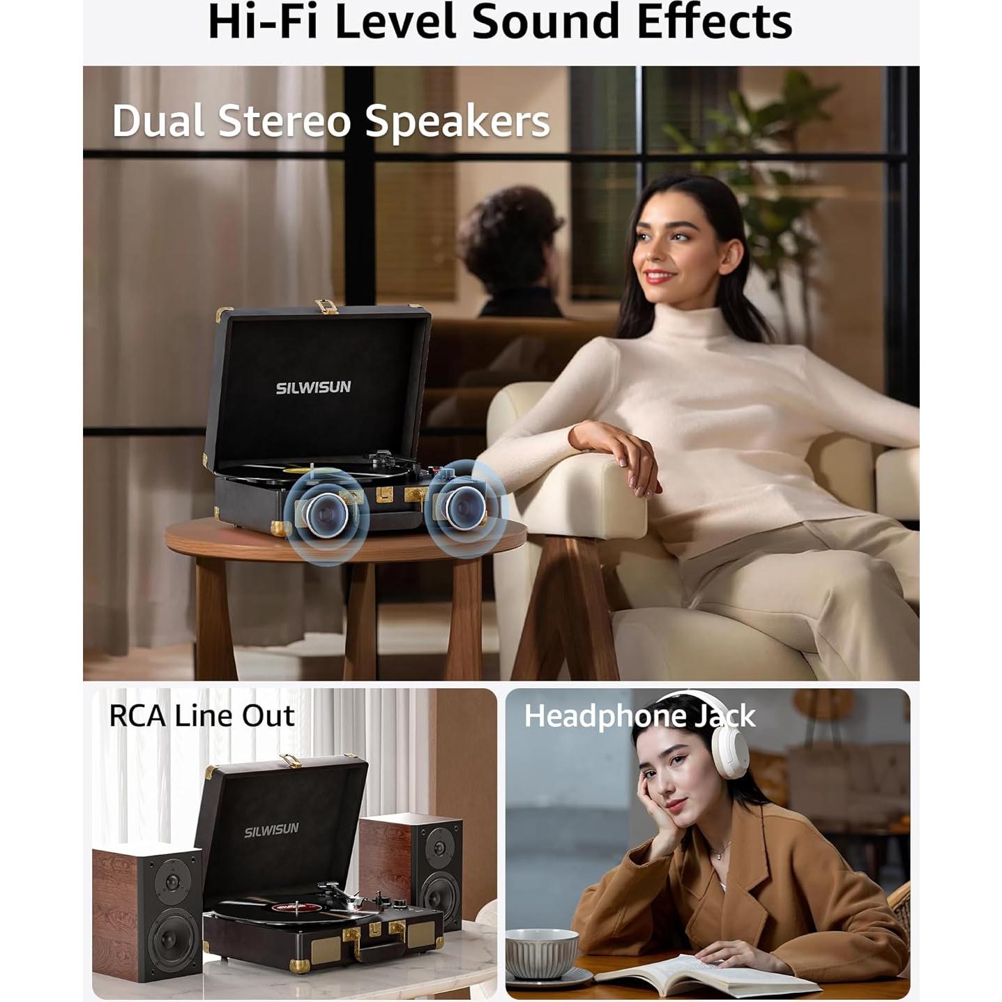 Reproductor de Vinilo Portátil Silwisun Rosa Bluetooth 3 Velocidades