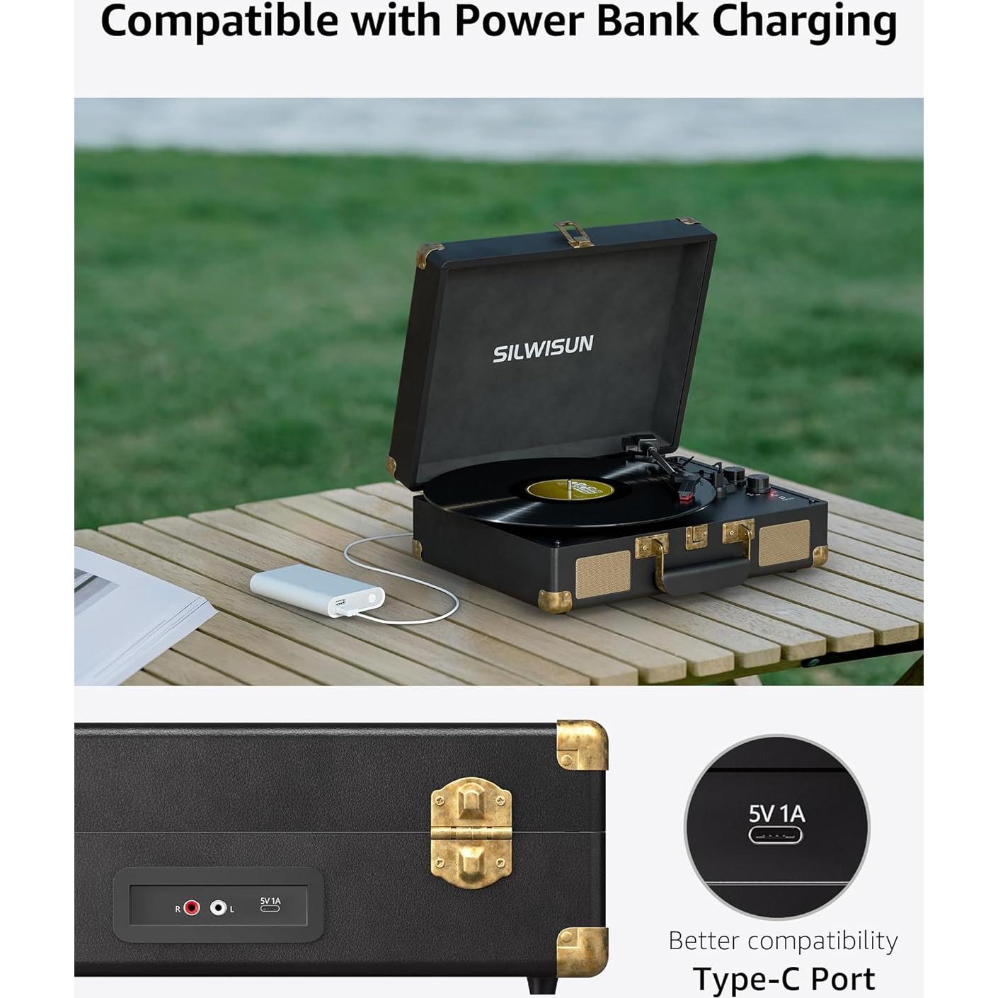 Reproductor de Vinilo Portátil Silwisun Rosa Bluetooth 3 Velocidades