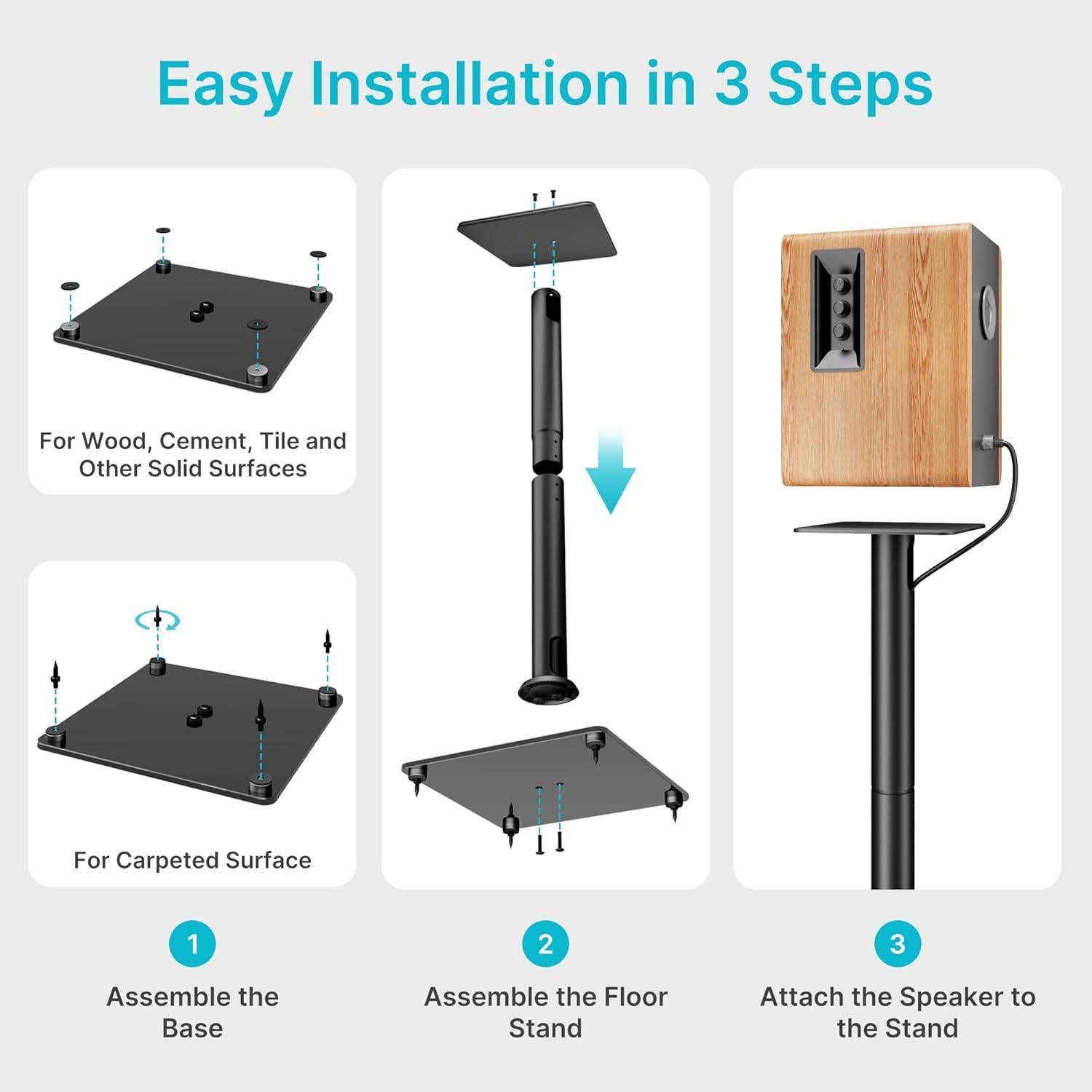 Soportes de Altavoces PEGZONE HWS1007BK, 76.4 CM, 24.95 KG, Negro