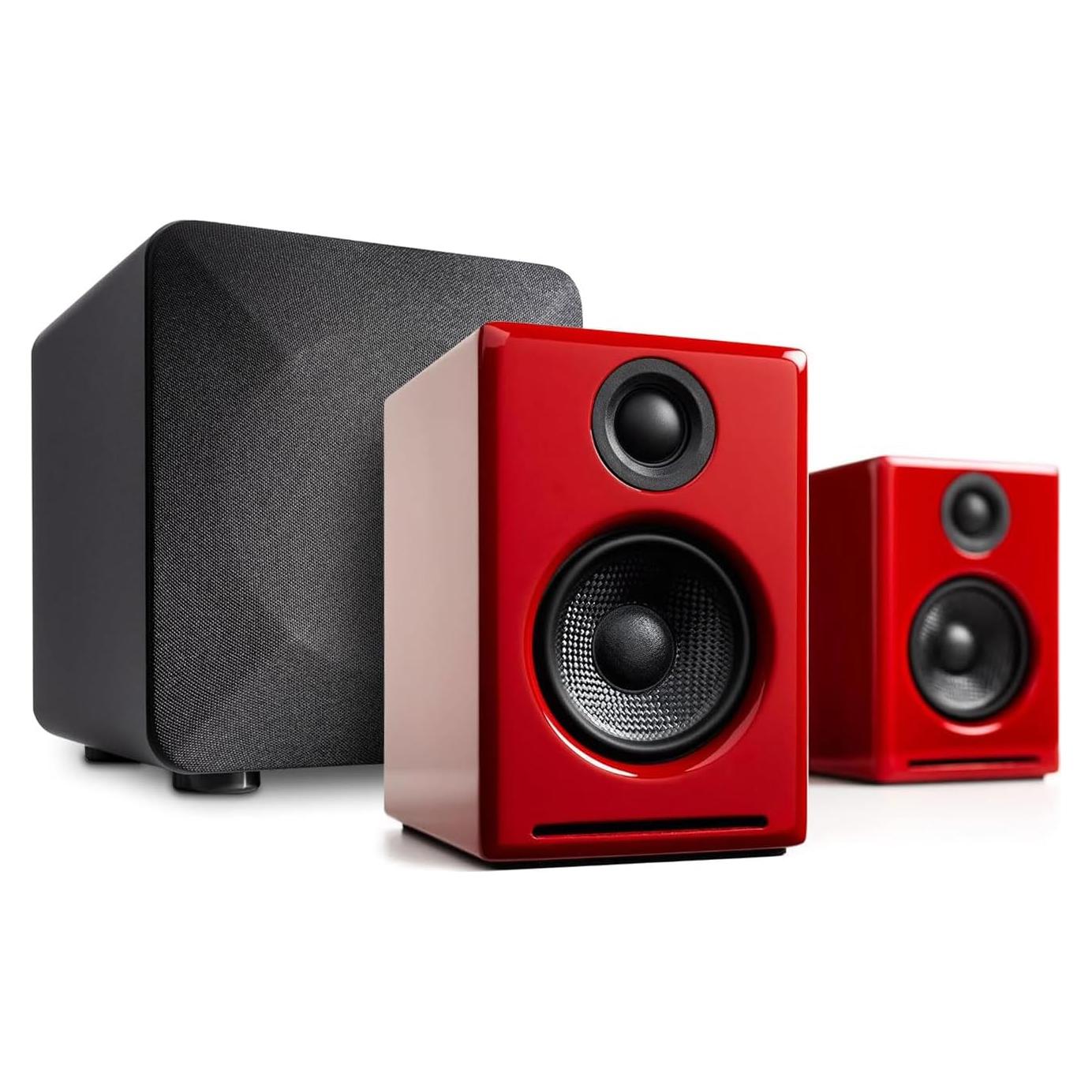 Altavoces Estantería Audioengine A2+ Rojos con Subwoofer S6
