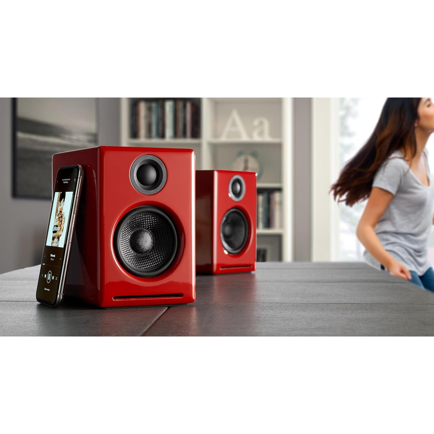 Altavoces Estantería Audioengine A2+ Rojos con Subwoofer S6