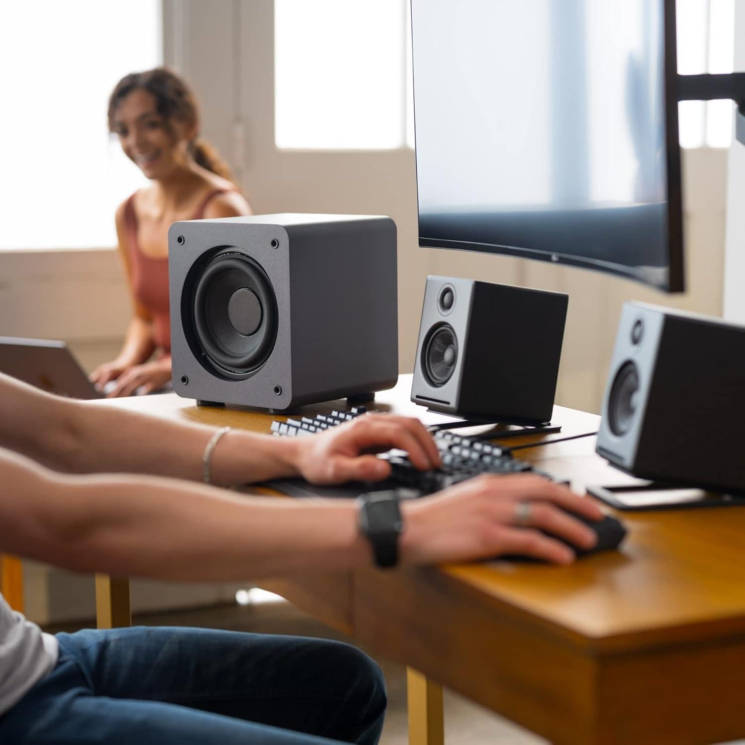 Altavoces Estantería Audioengine A2+ Rojos con Subwoofer S6