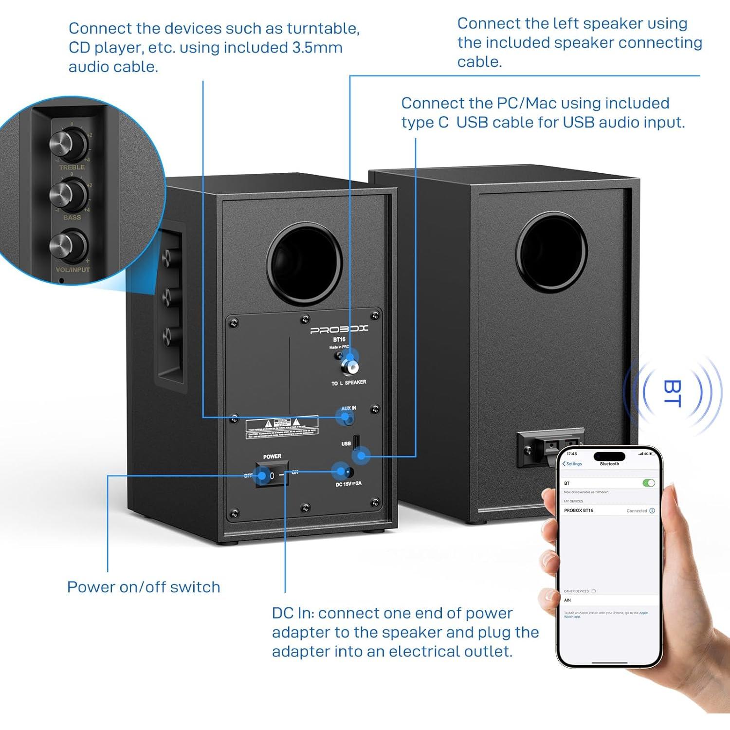 Altavoces de Estantería Probox BT16 HiFi 60W Bluetooth 5.3
