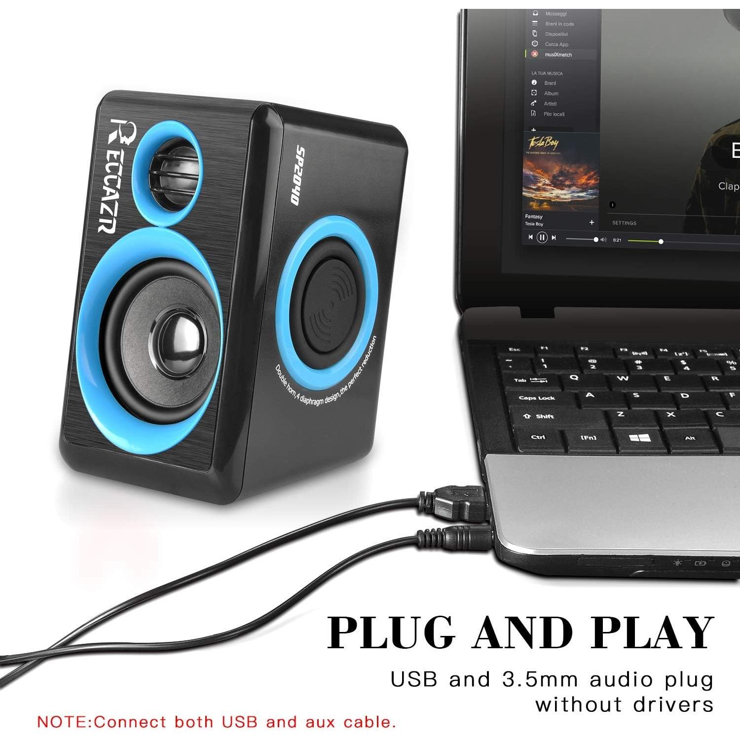 Altavoces de Computadora RECCAZR SP2040 USB 2.0 Sonido Surround