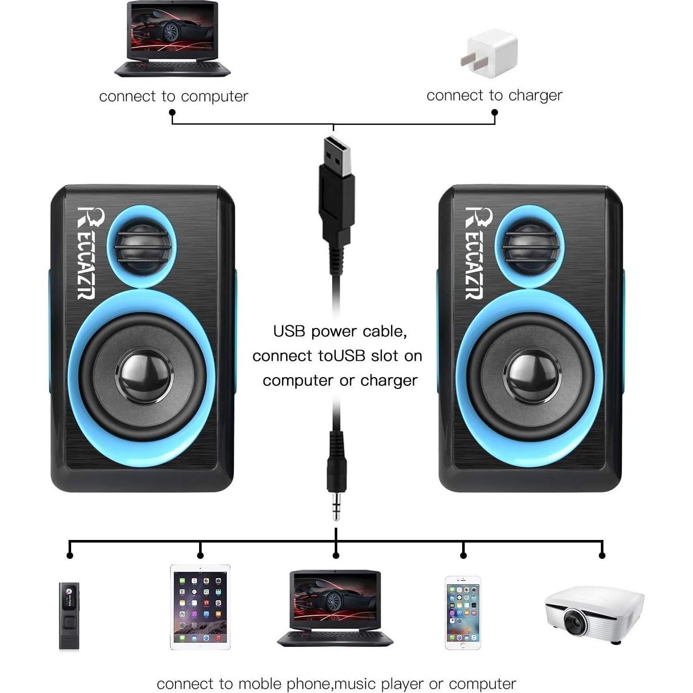 Altavoces de Computadora RECCAZR SP2040 USB 2.0 Sonido Surround