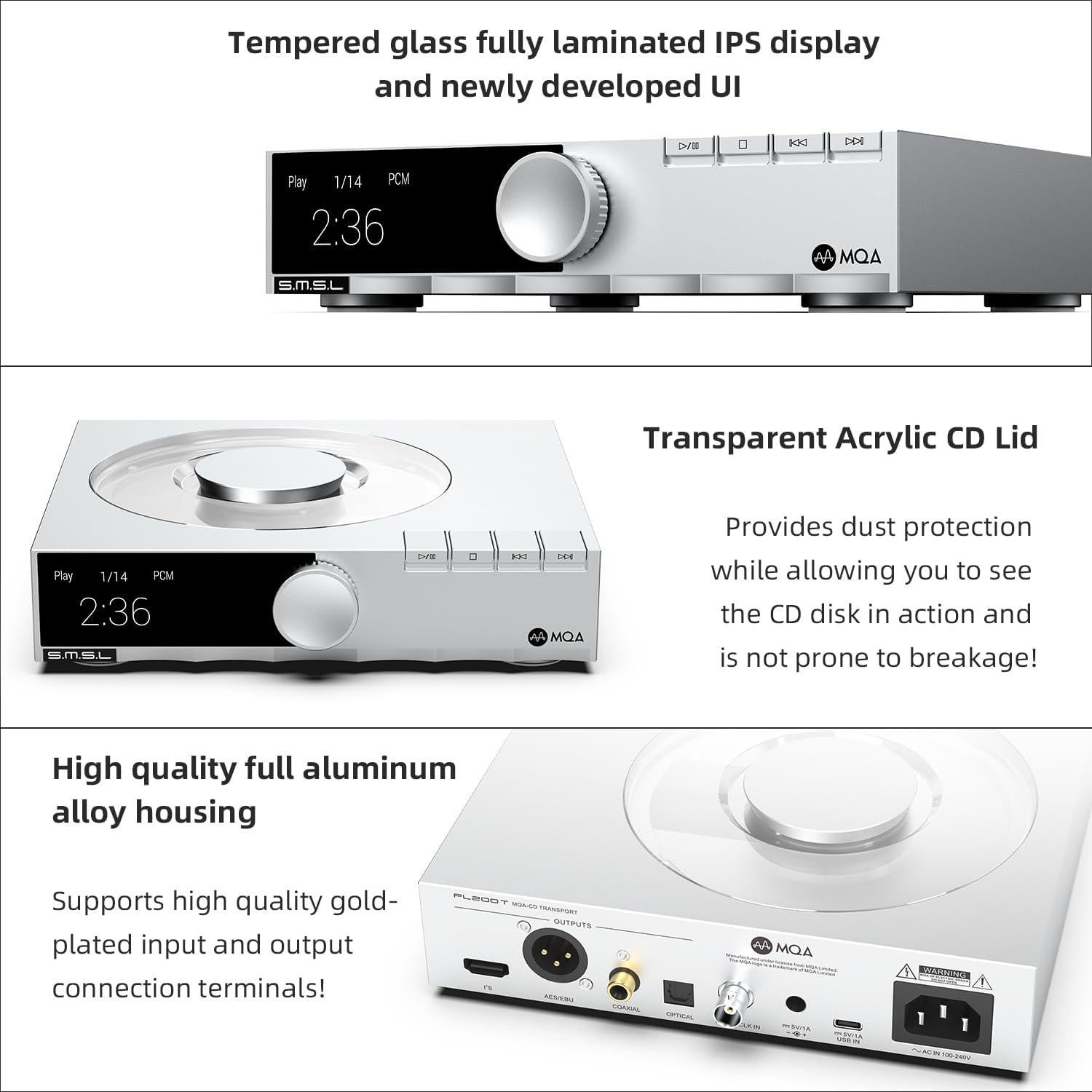 Reproductor de CD SMSL PL200T Hi-Fi 32bit/768kHz DSD512