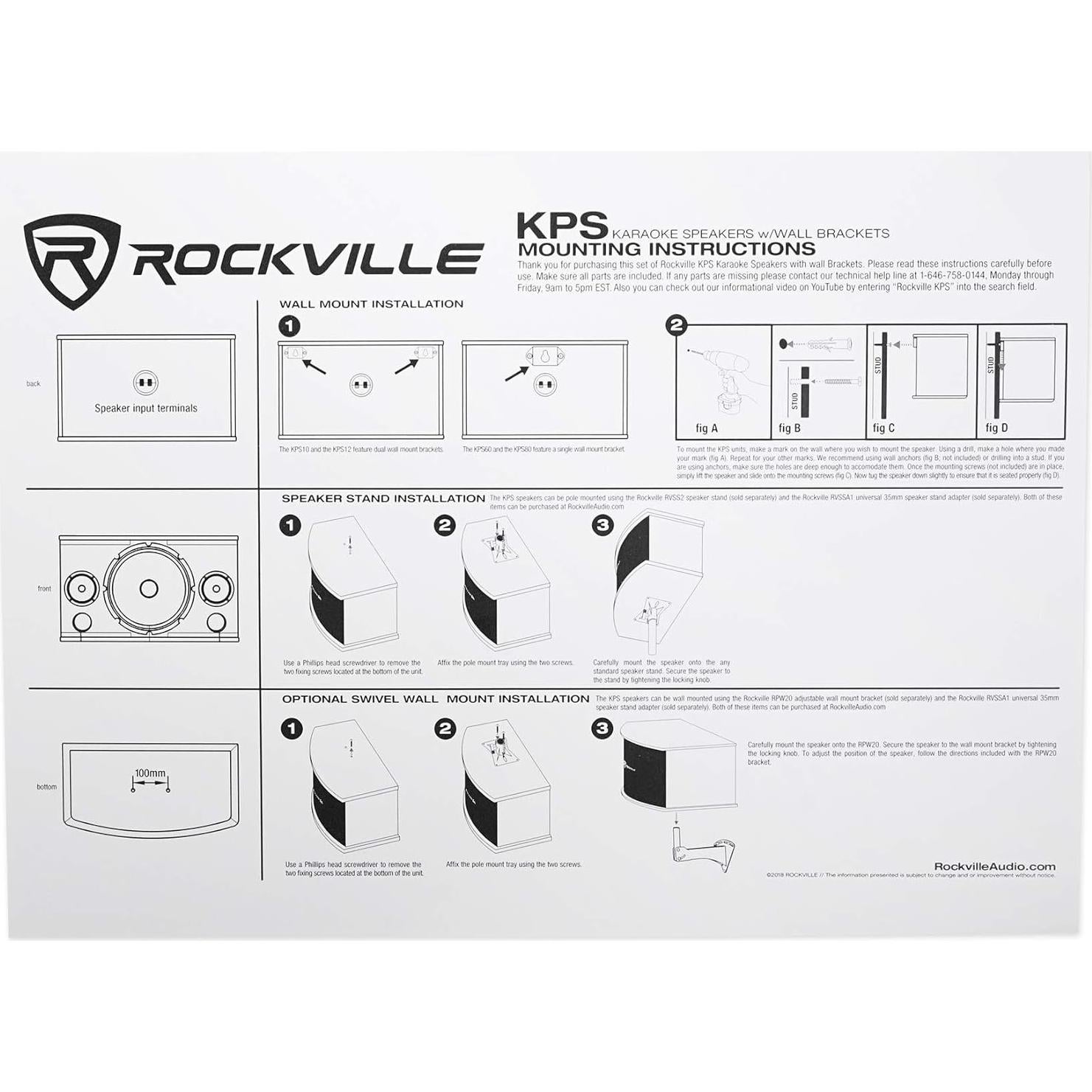 Altavoces de Karaoke Rockville KPS65 800W 6.5" MDF Pared