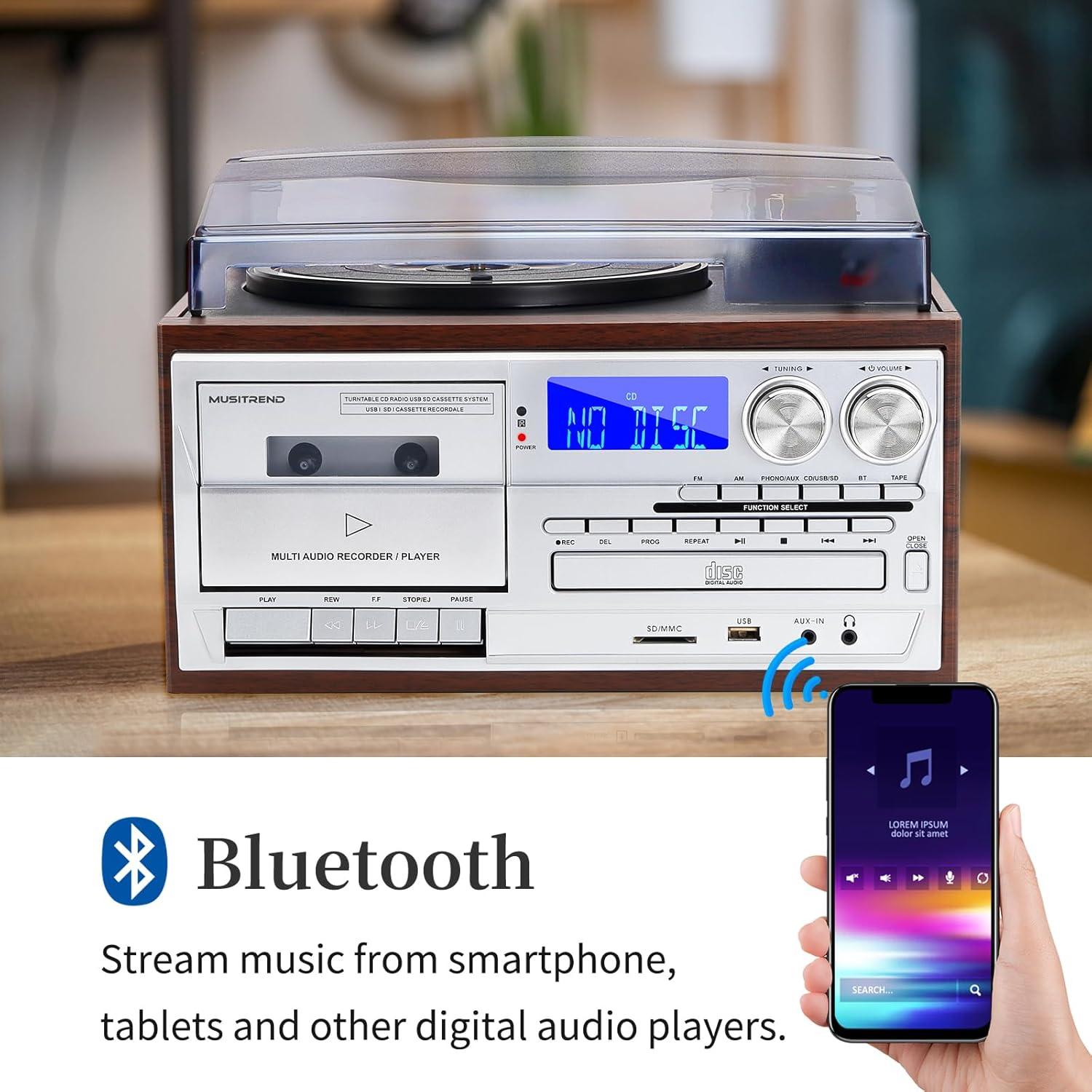 Reproductor de Discos Bluetooth MUSITREND T408 3 Velocidades