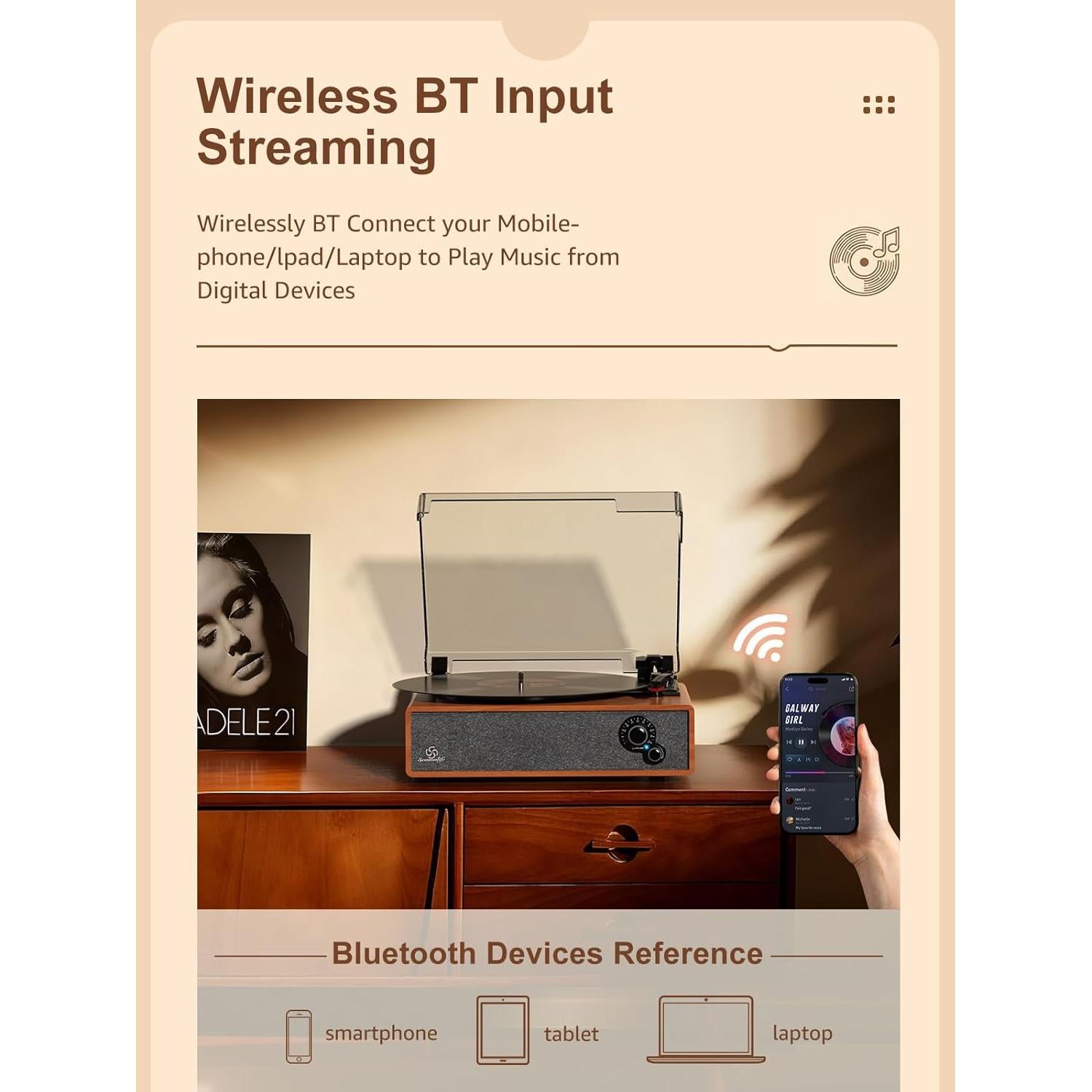 Reproductor de Vinilo Vintage Seasonlife R621 3 Velocidades Bluetooth