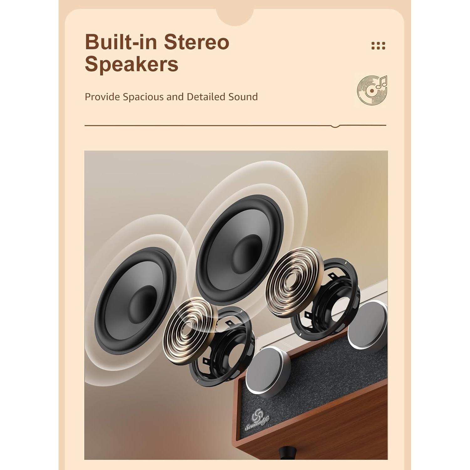 Reproductor de Vinilo Vintage Seasonlife R621 3 Velocidades Bluetooth