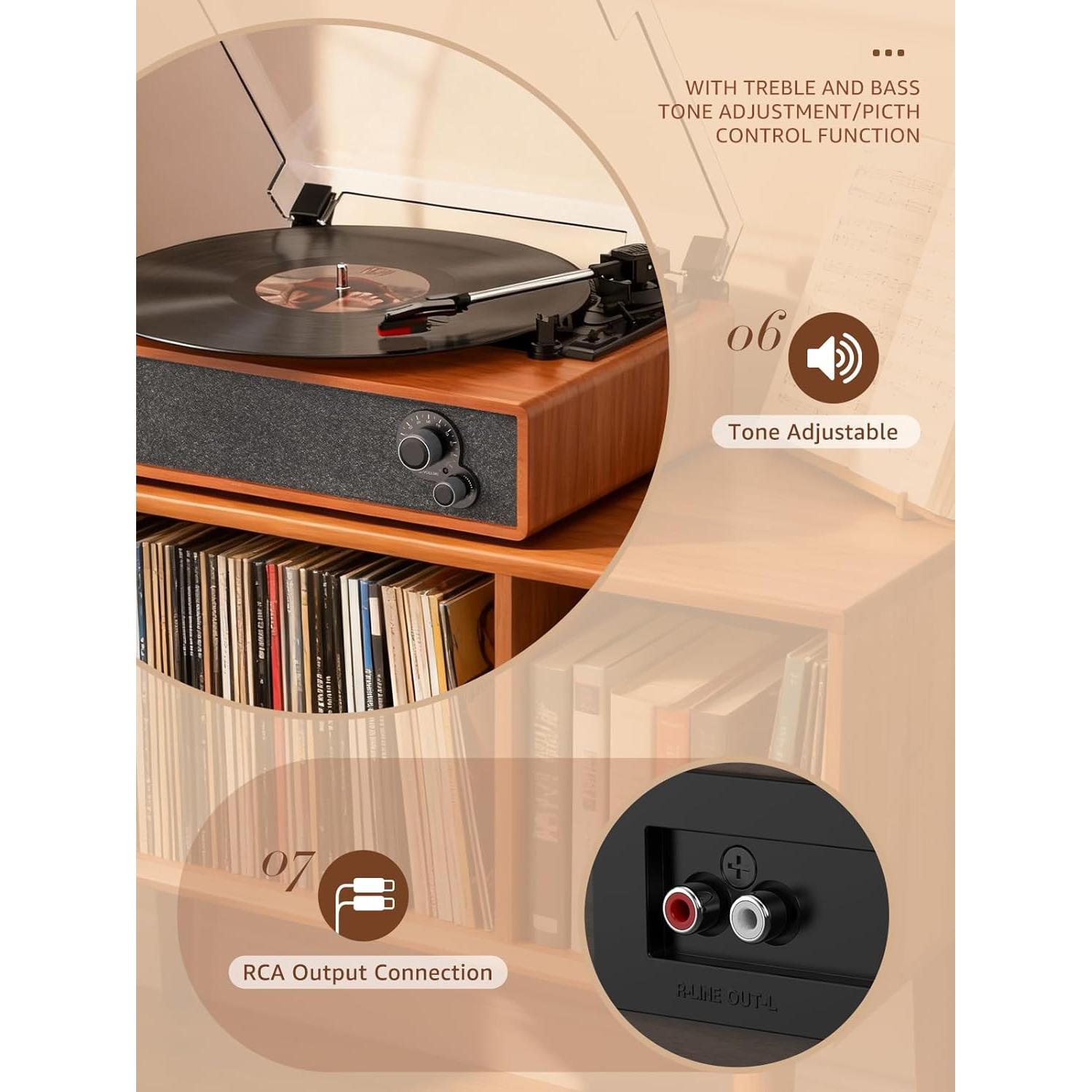 Reproductor de Vinilo Vintage Seasonlife R621 3 Velocidades Bluetooth