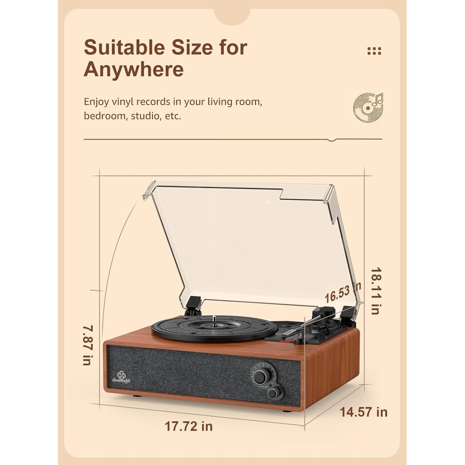 Reproductor de Vinilo Vintage Seasonlife R621 3 Velocidades Bluetooth