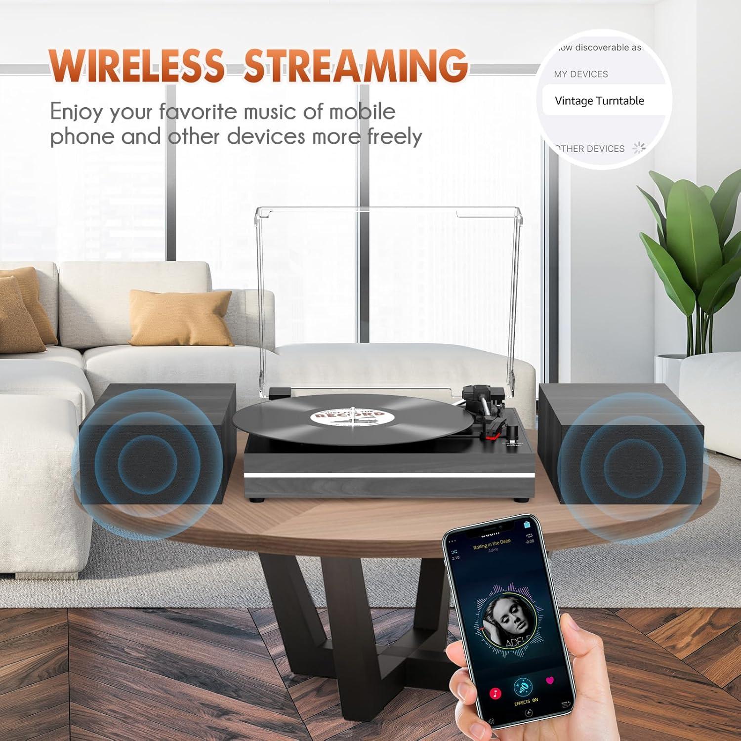 Tocadiscos Vintage WOCKODER R612 con Altavoces Inalámbricos BT