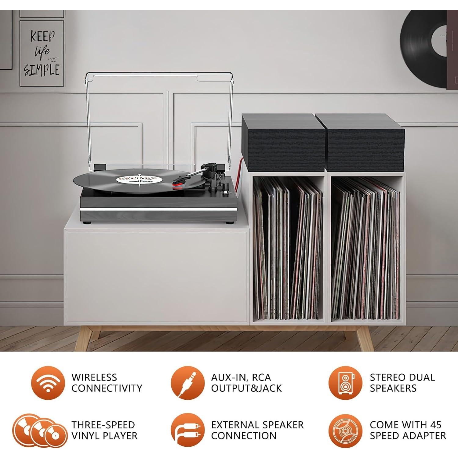 Tocadiscos Vintage WOCKODER R612 con Altavoces Inalámbricos BT