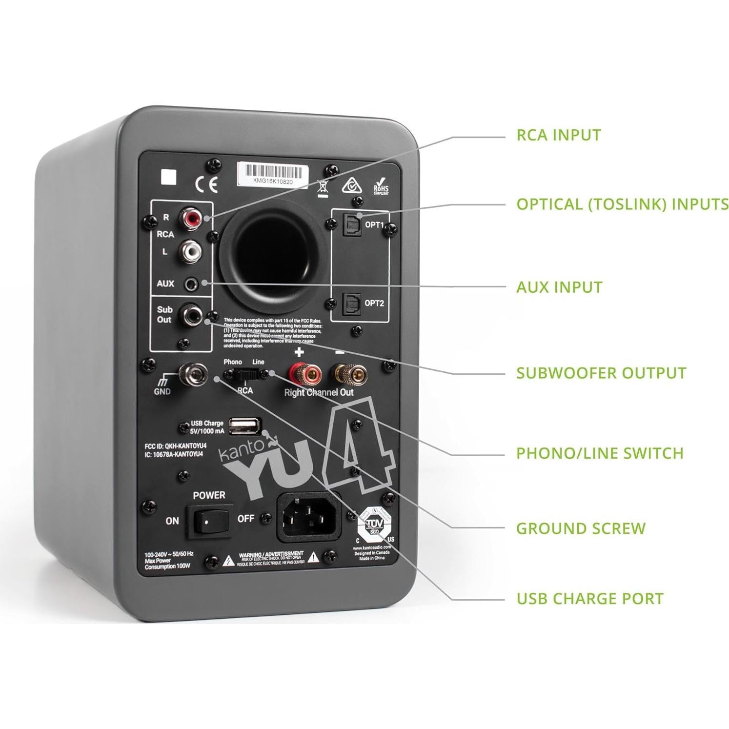 Altavoces Kanto YU4 Gris Mate Bluetooth 140W con Preamplificador