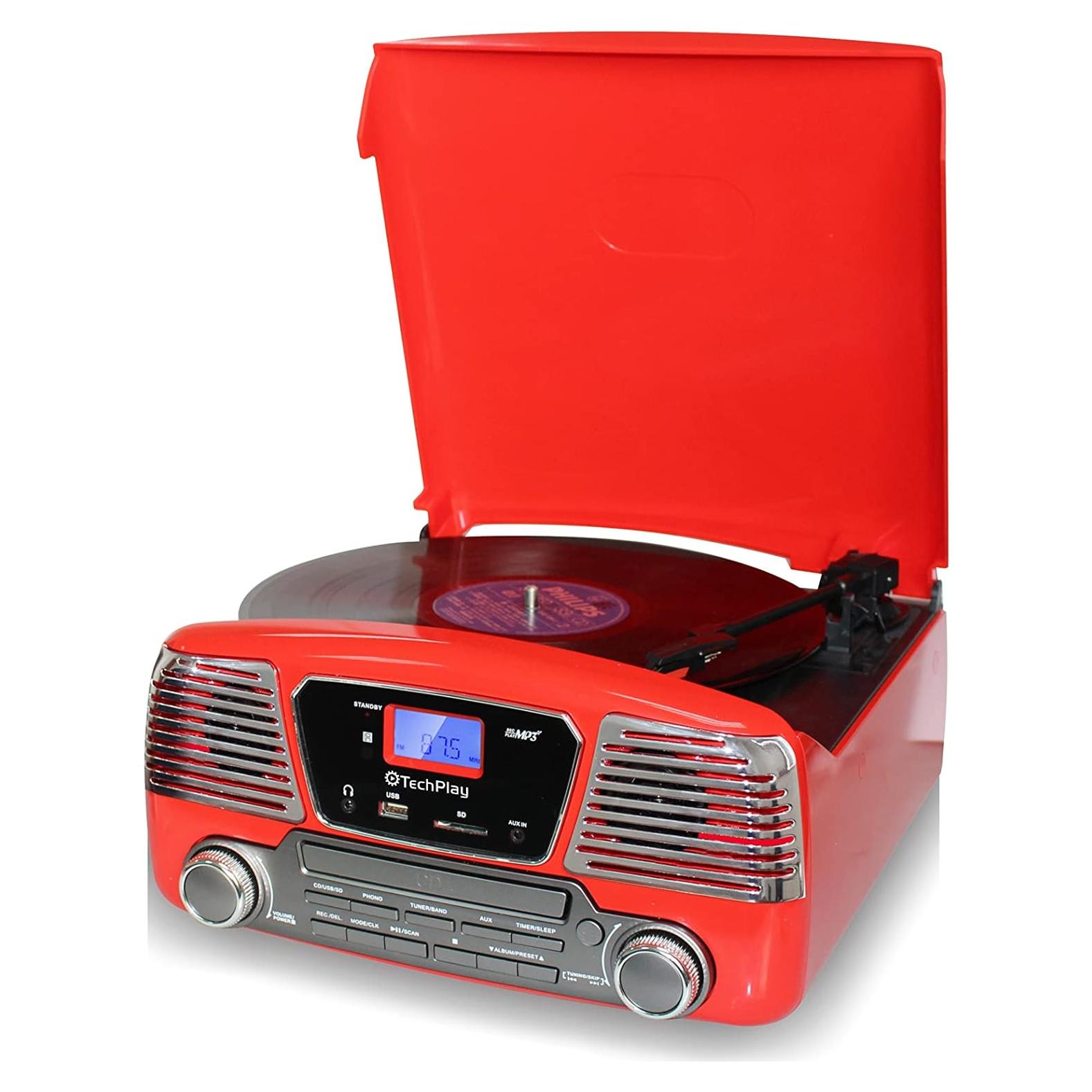 Tocadiscos TechPlay ODC35BT Rojo Bluetooth 3 Velocidades