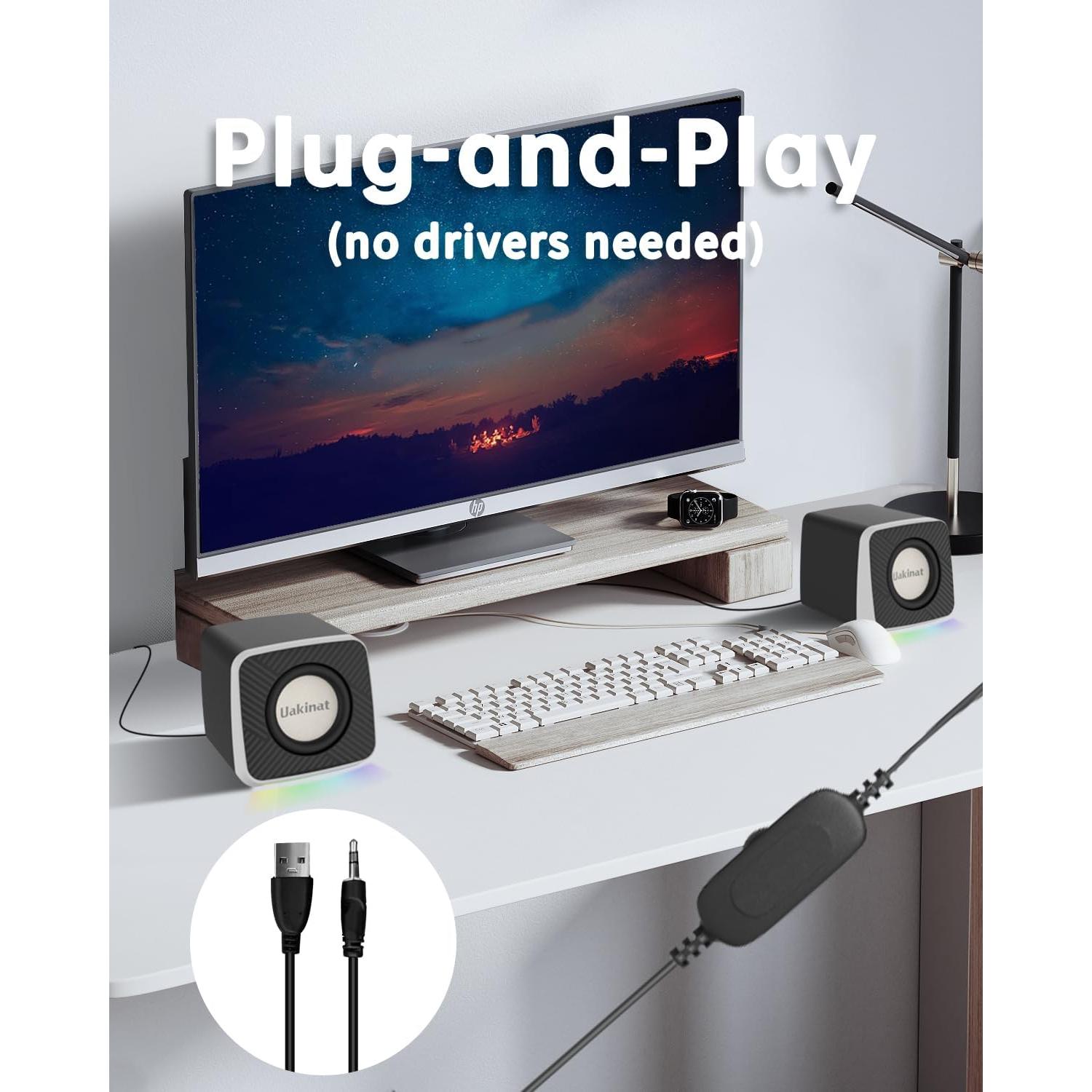 Altavoces de computadora Uakinat 2" 3W USB C sonido Hi-Fi