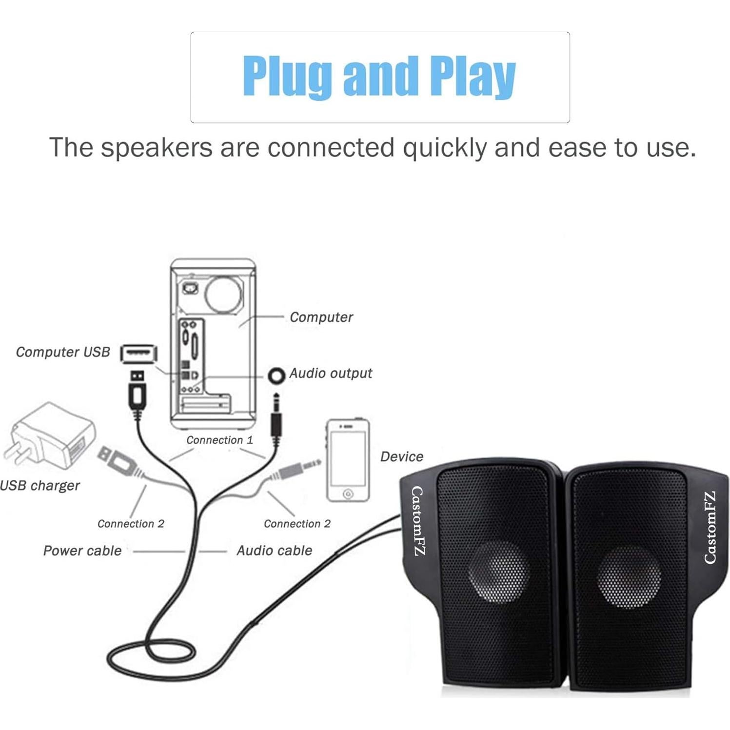 Altavoces de computadora CastomFZ Mini 2.0 Estéreo 17.6 cm