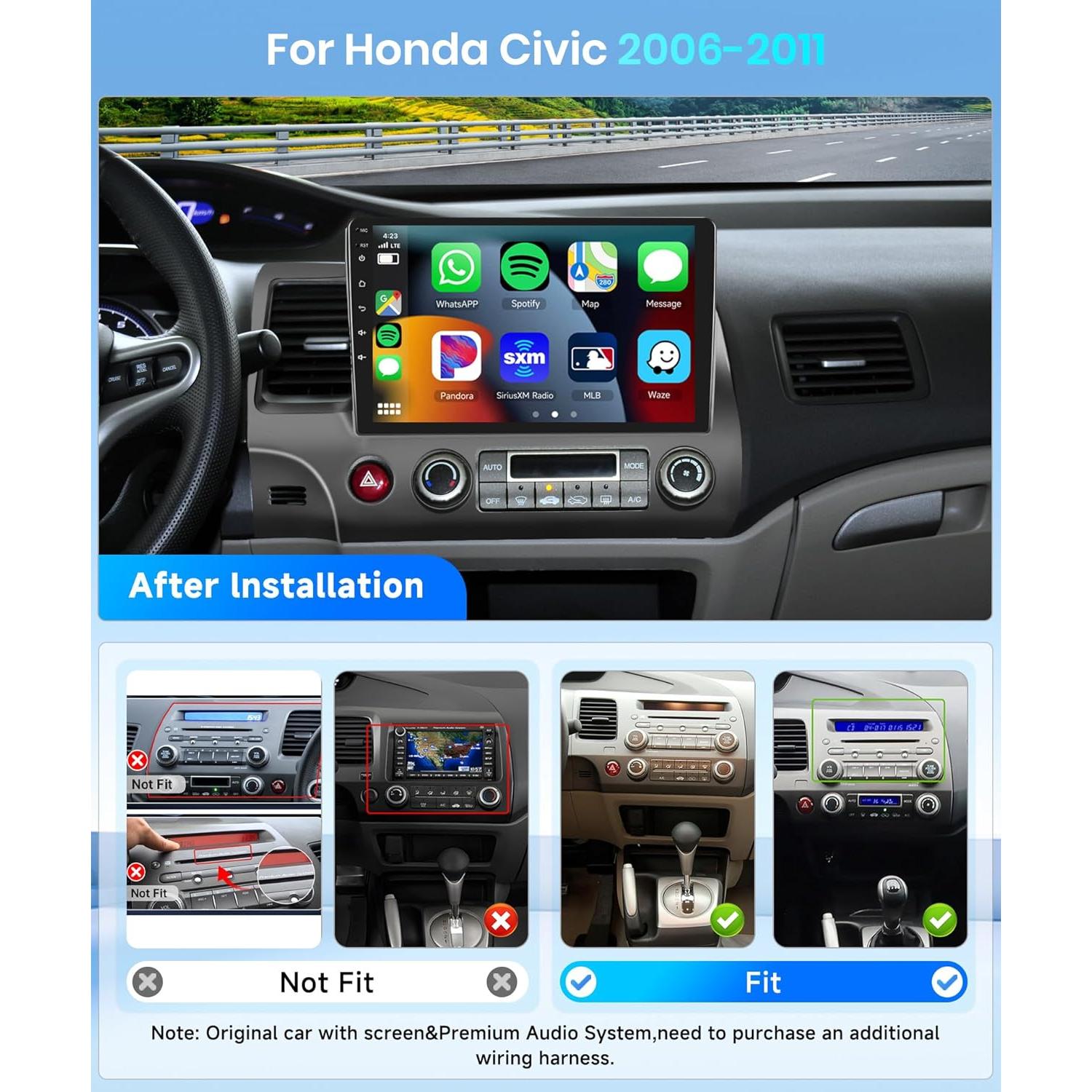Estéreo de Coche Android 13 METEESER para Honda Civic 2006-2011 10.1" 8GB+128GB