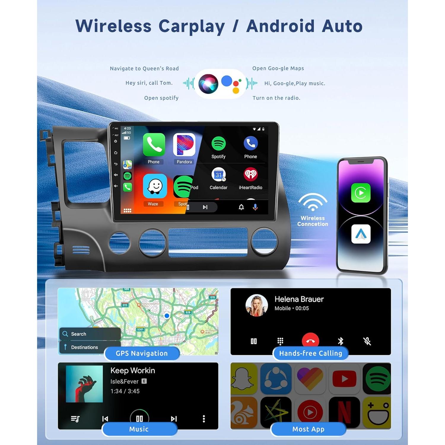 Estéreo de Coche Android 13 METEESER para Honda Civic 2006-2011 10.1" 8GB+128GB