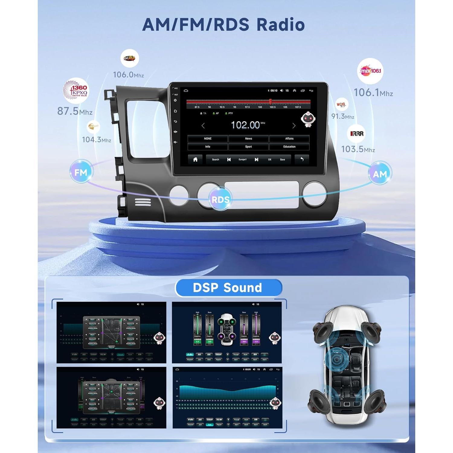 Estéreo de Coche Android 13 METEESER para Honda Civic 2006-2011 10.1" 8GB+128GB